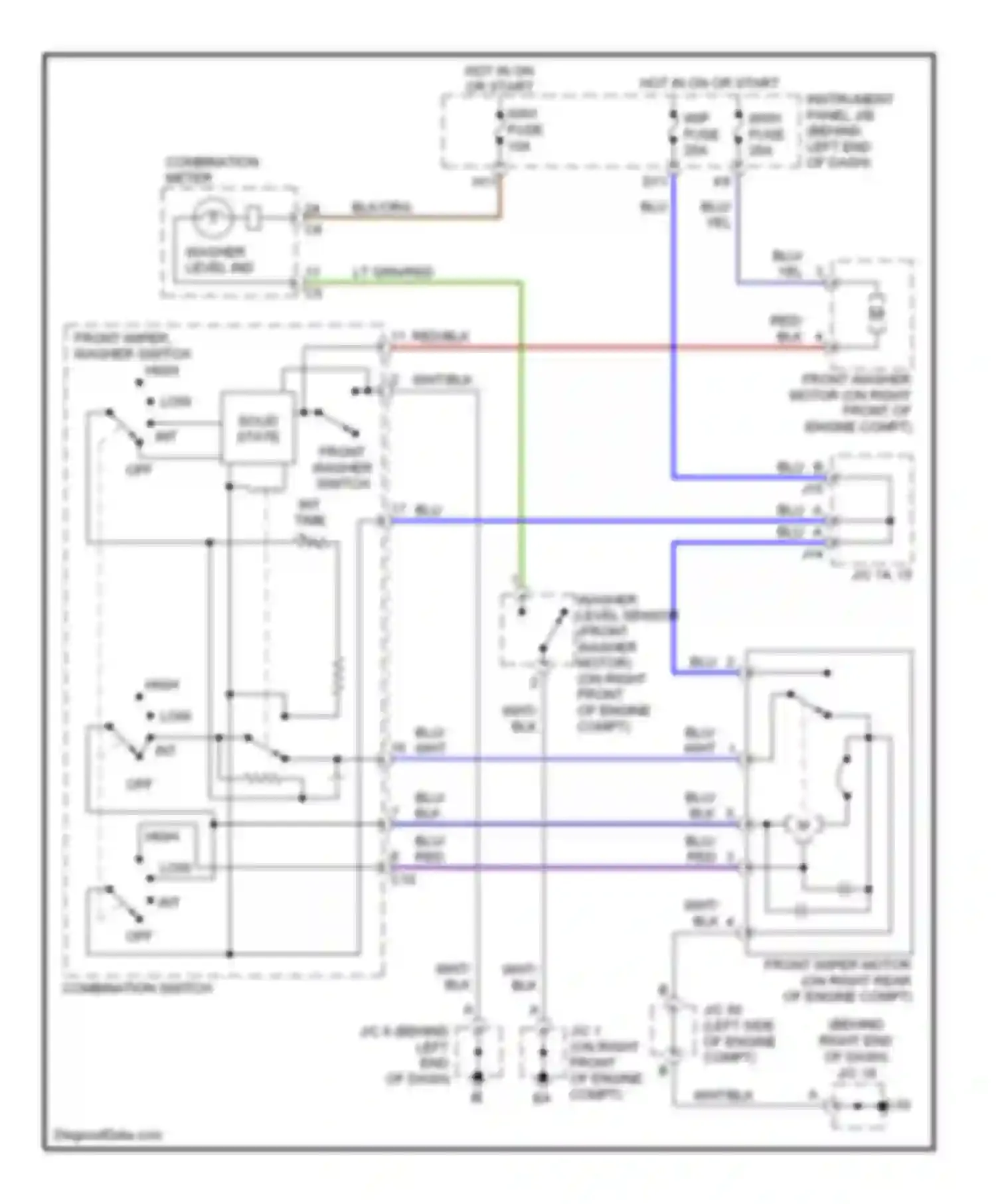 Sequoia Toyota I facelift (2004-2007): Front wiper/washer circuit