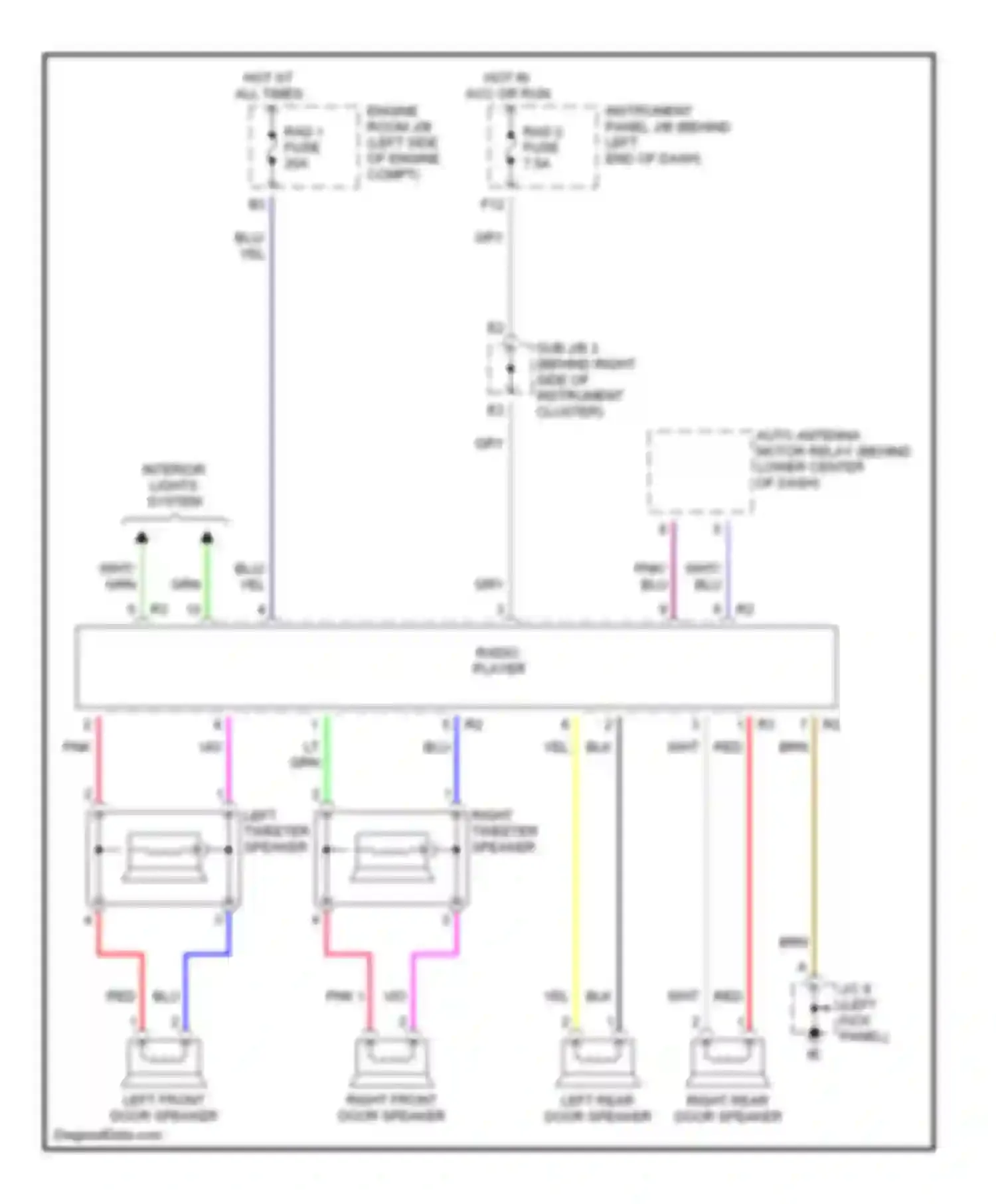 Sequoia Toyota I (2000-2004): Radio circuits, 6 speaker system