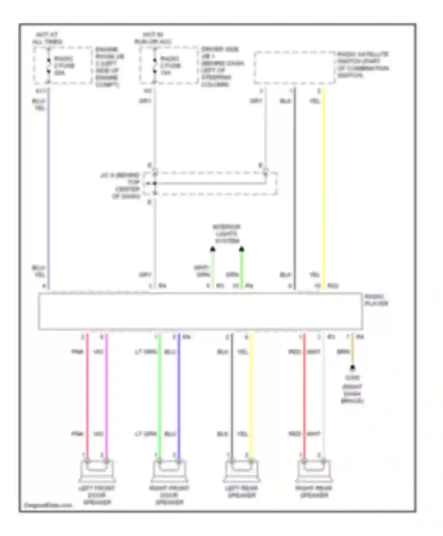 Sienna Toyota I (1997-2003): Radio circuits, with built-in amplifier