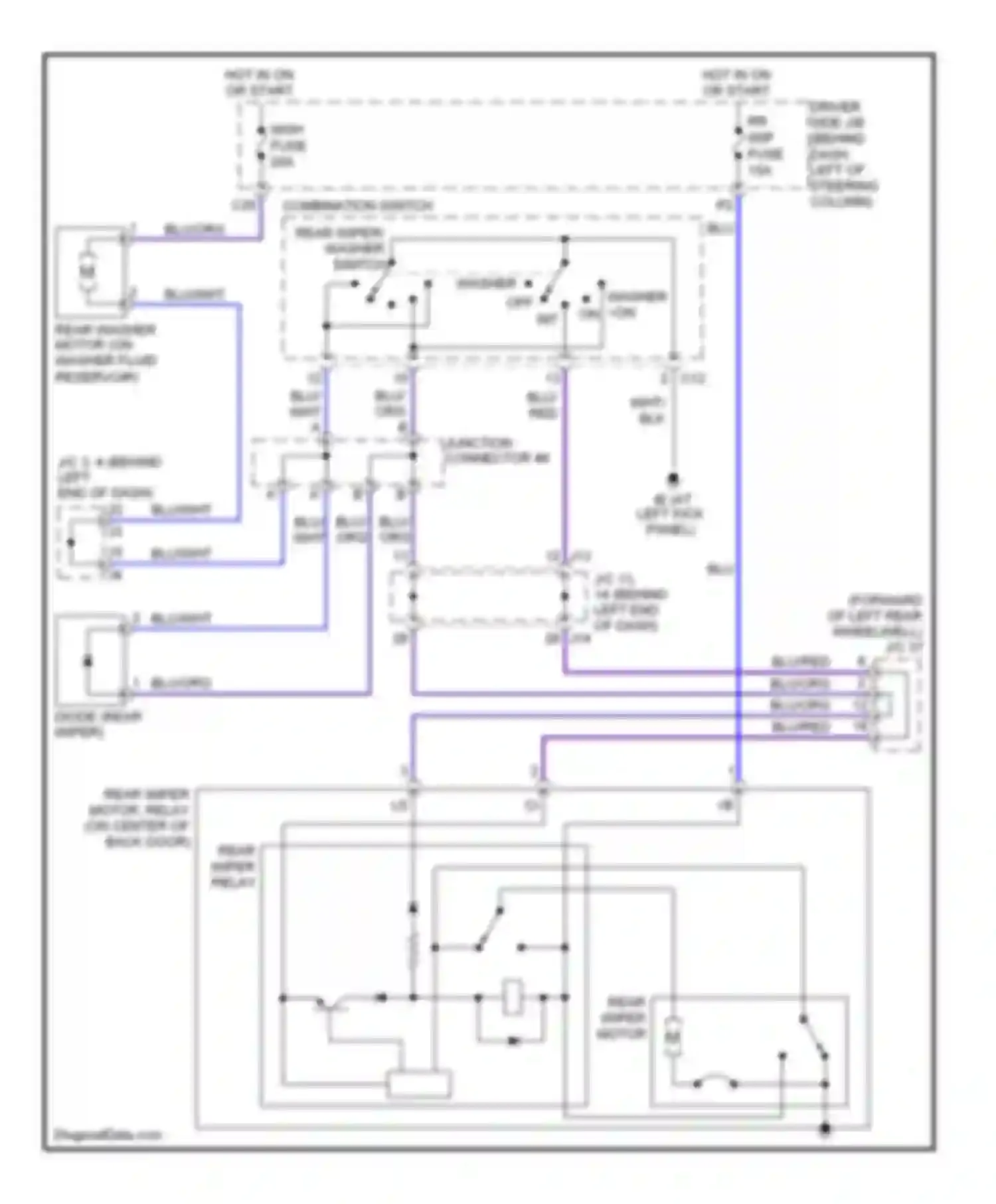 Sienna Toyota II facelift (2005-2010): Rear wiper/washer circuit