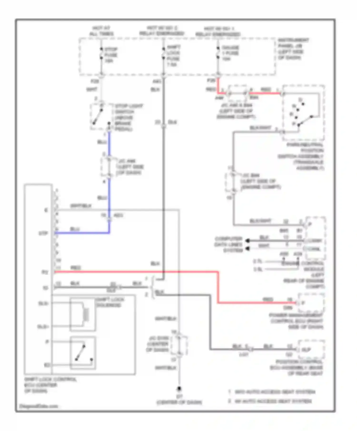 Sienna Toyota III (2010-2014): Shift interlock circuit, with smart key system