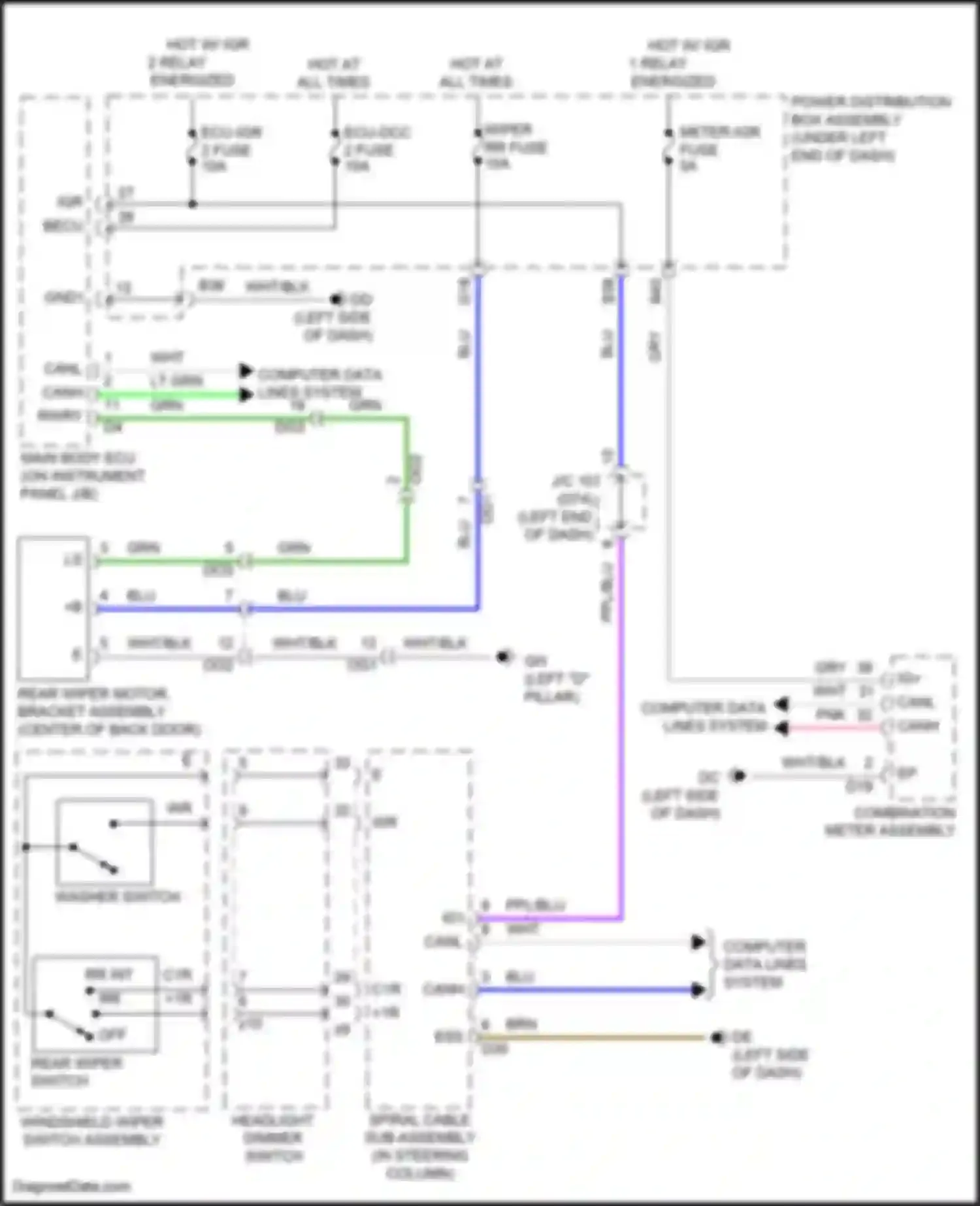 Sienna Toyota IV (2020-2024): Rear wiper/washer circuit