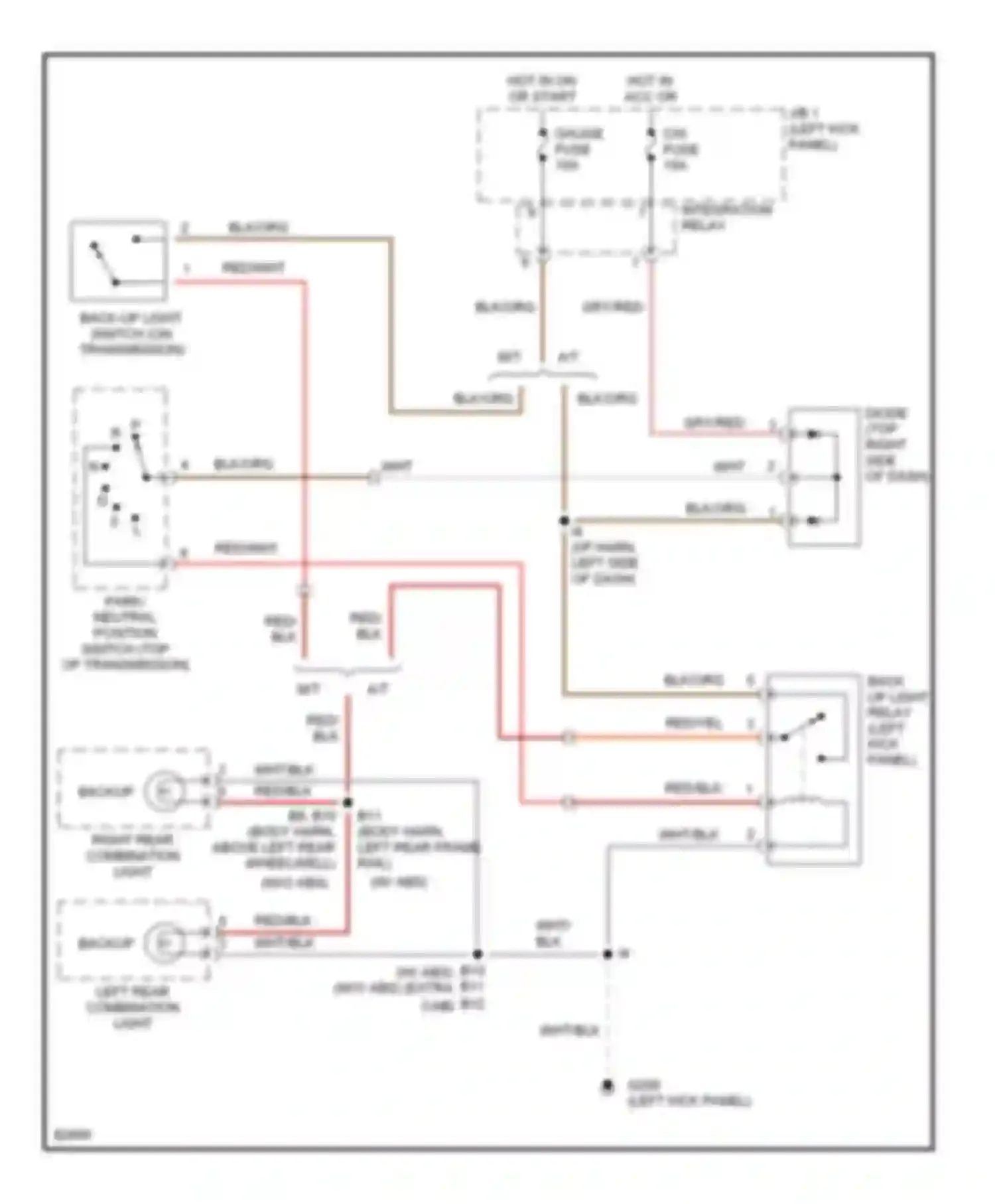 T100 Toyota I (1992-1998): Back-up lamps circuit
