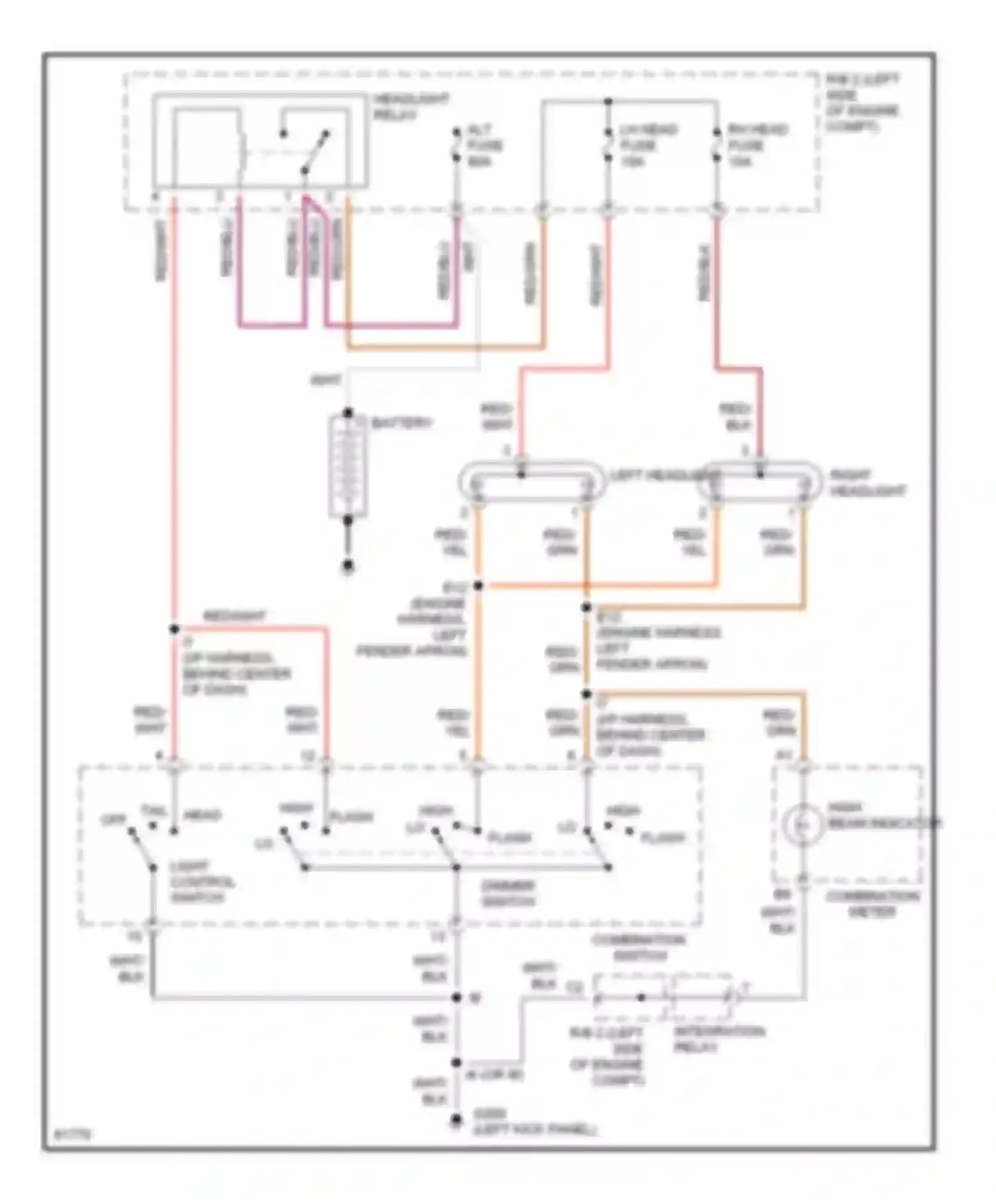 T100 Toyota I (1992-1998): Headlight circuit, without drl