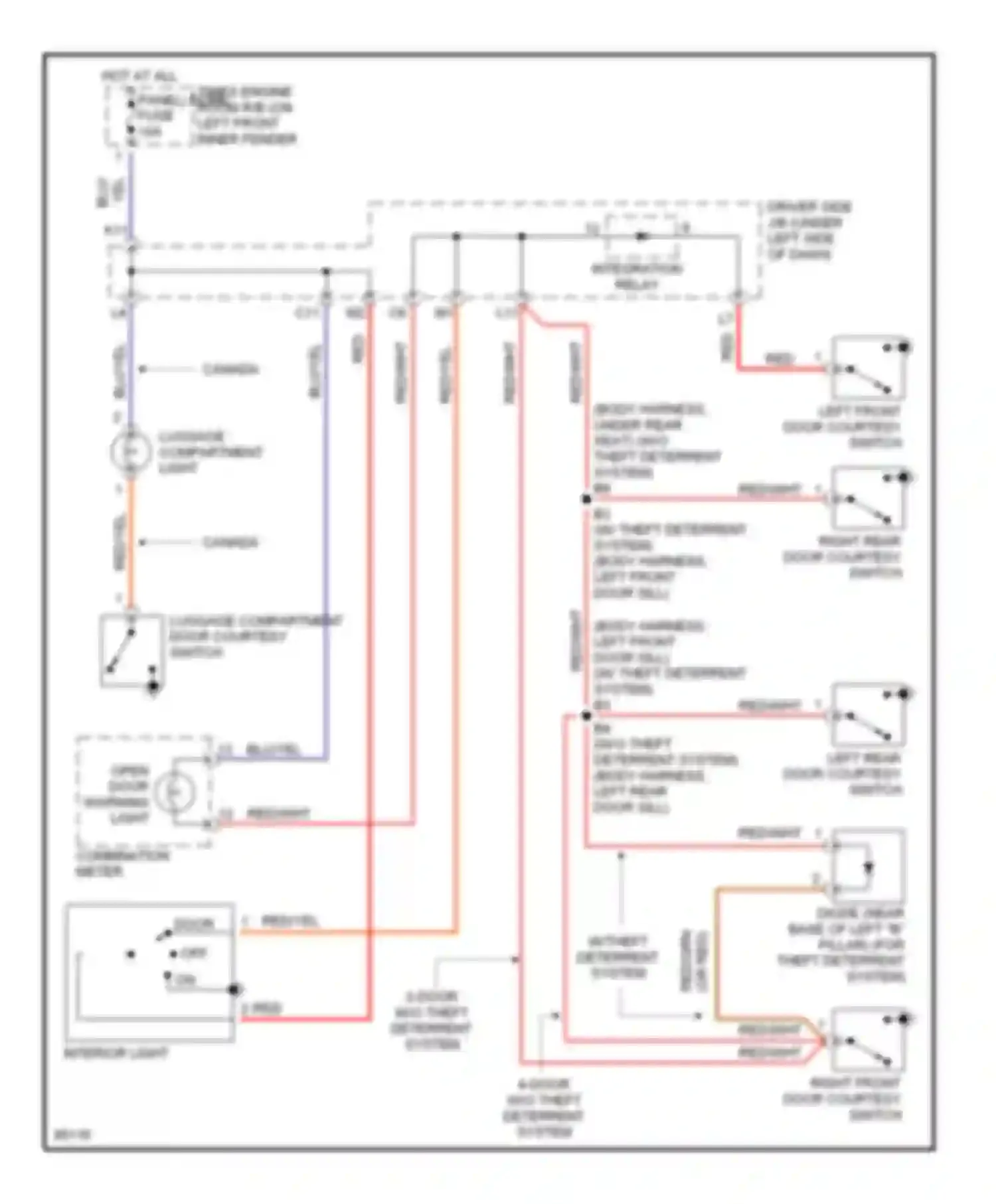 Tercel Toyota L50 facelift (1997-1999): Courtesy lamps circuit