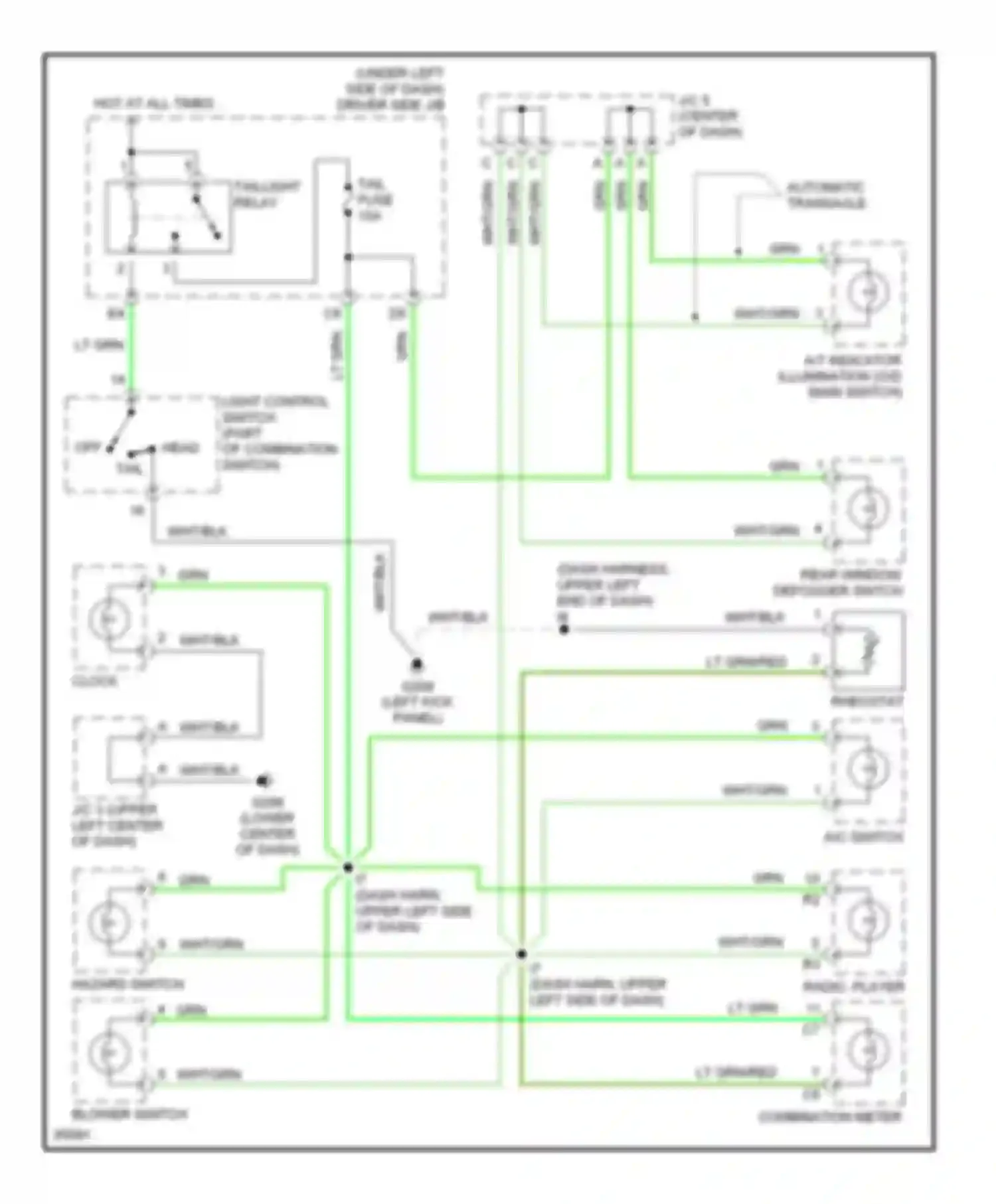 Tercel Toyota L50 facelift (1997-1999): Instrument illumination circuit