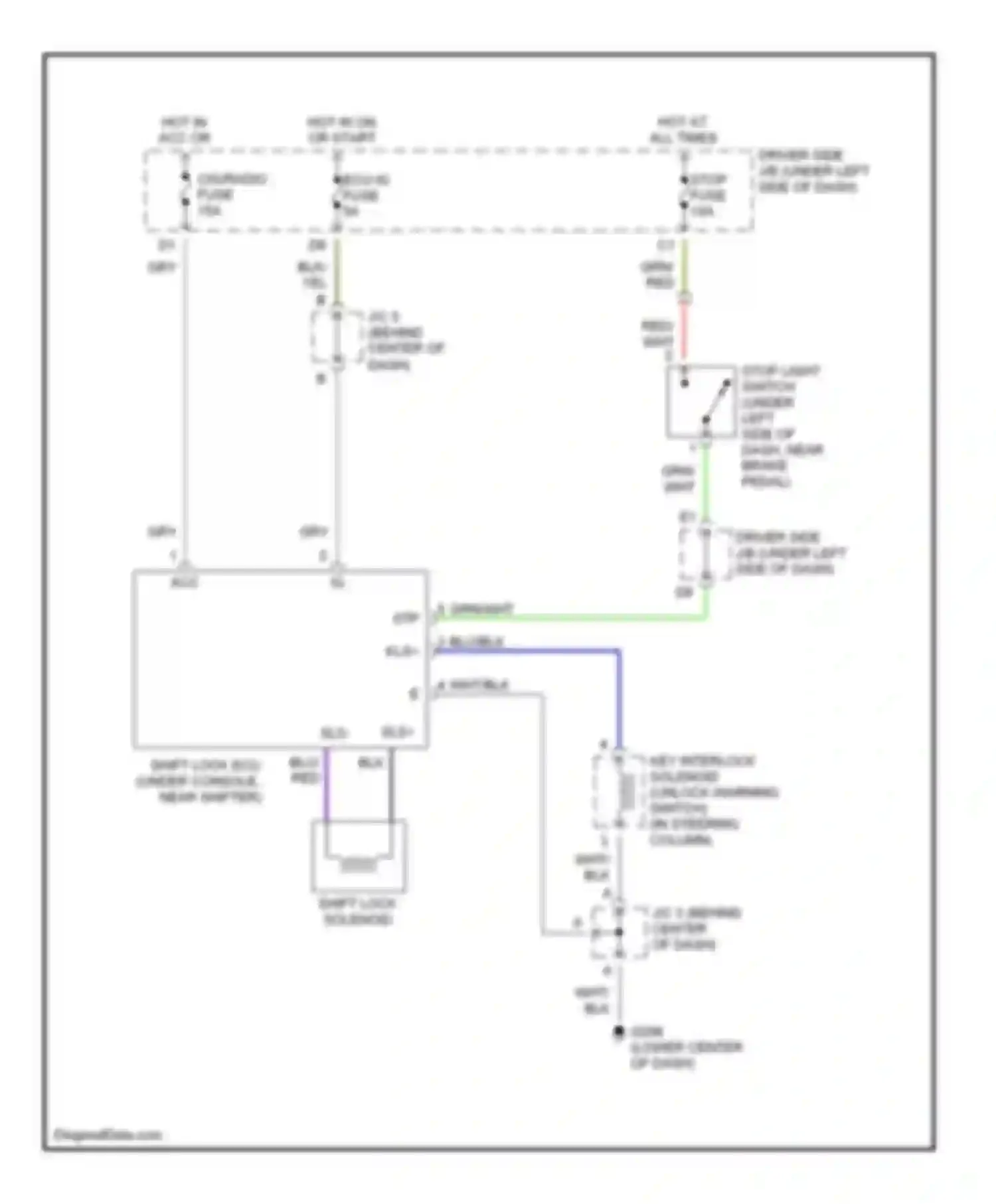 Tercel Toyota L50 facelift (1997-1999): Shift interlock circuit