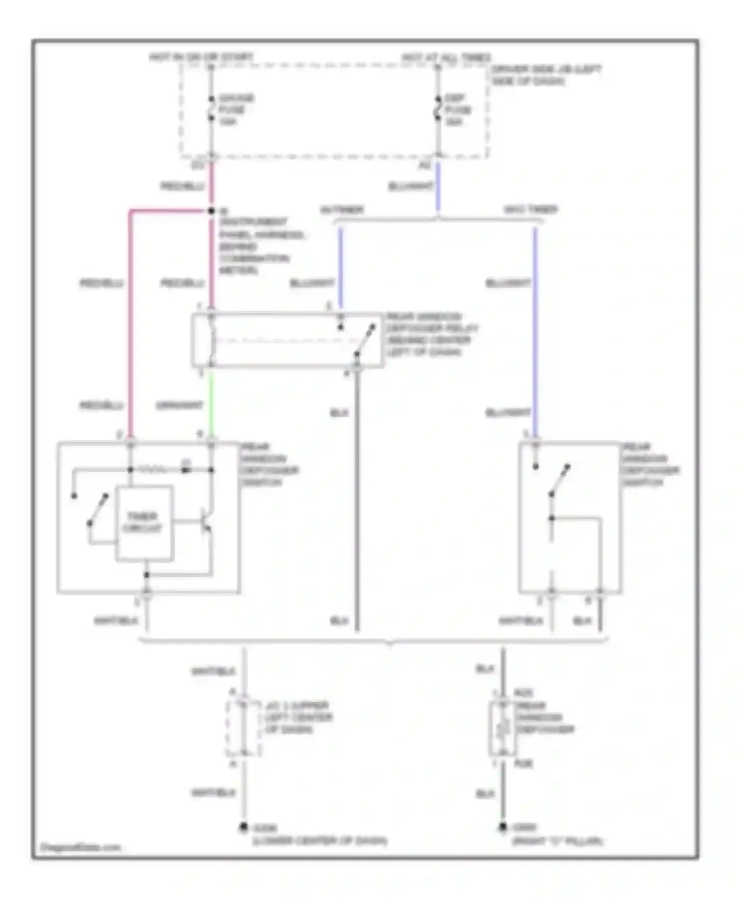 Wiring diagram rear window defogger for Toyota Tercel L50 facelift (1997-1999) (1 of 2)