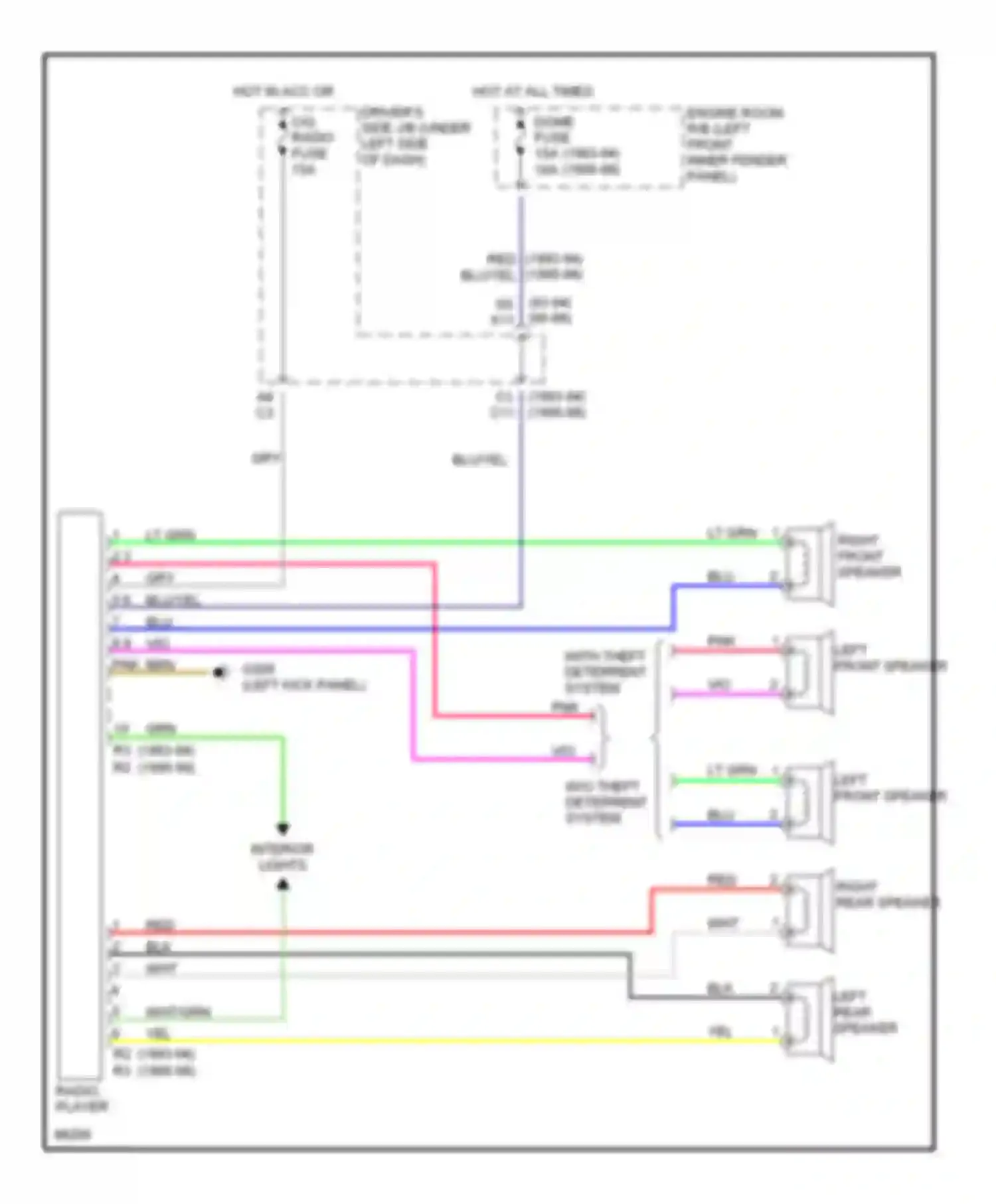 Wiring diagram right rear speaker for Toyota Tercel L50 facelift (1997-1999) (1 of 1)