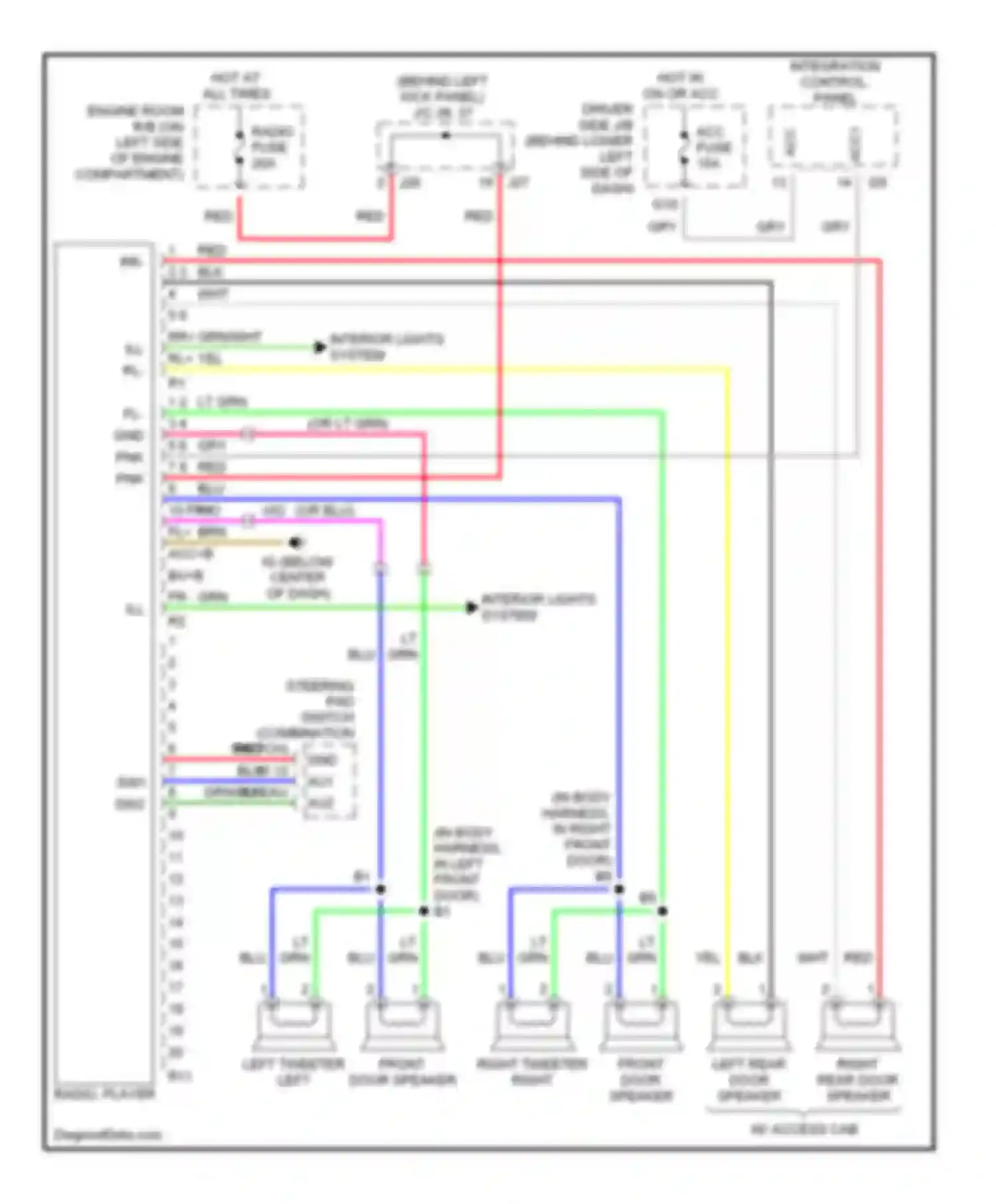Tundra Toyota I facelift (2002-2006): 6-speaker system circuit, access/standard cab with built-in amplifier