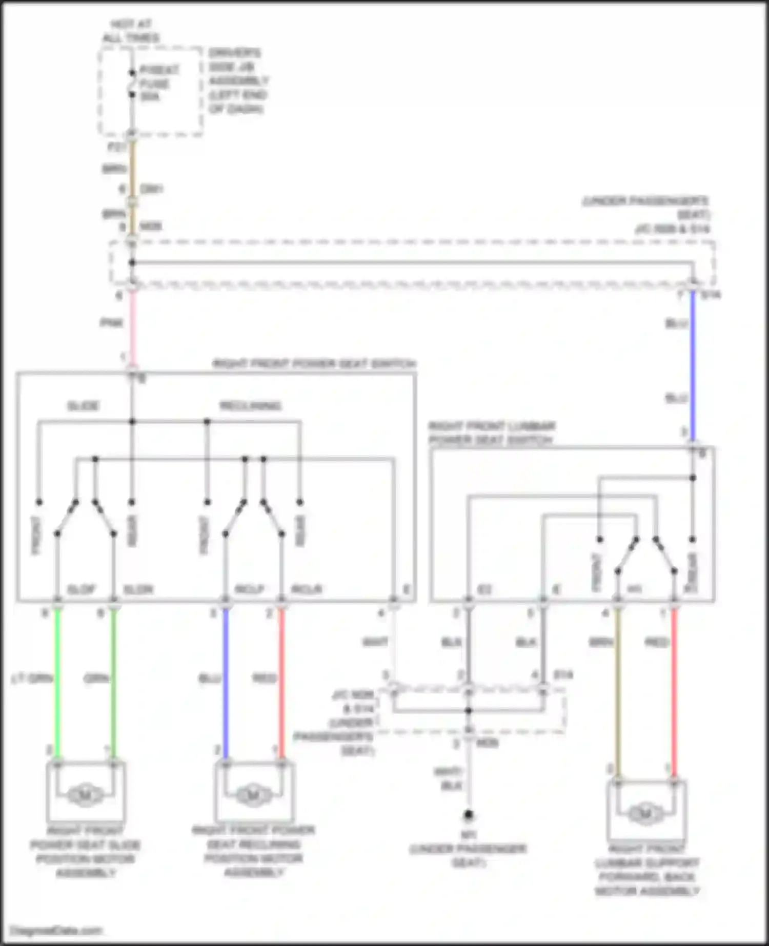 Wiring diagram right front lumbar power seat switch for Toyota Venza I facelift (2012-2017) (2 of 2)