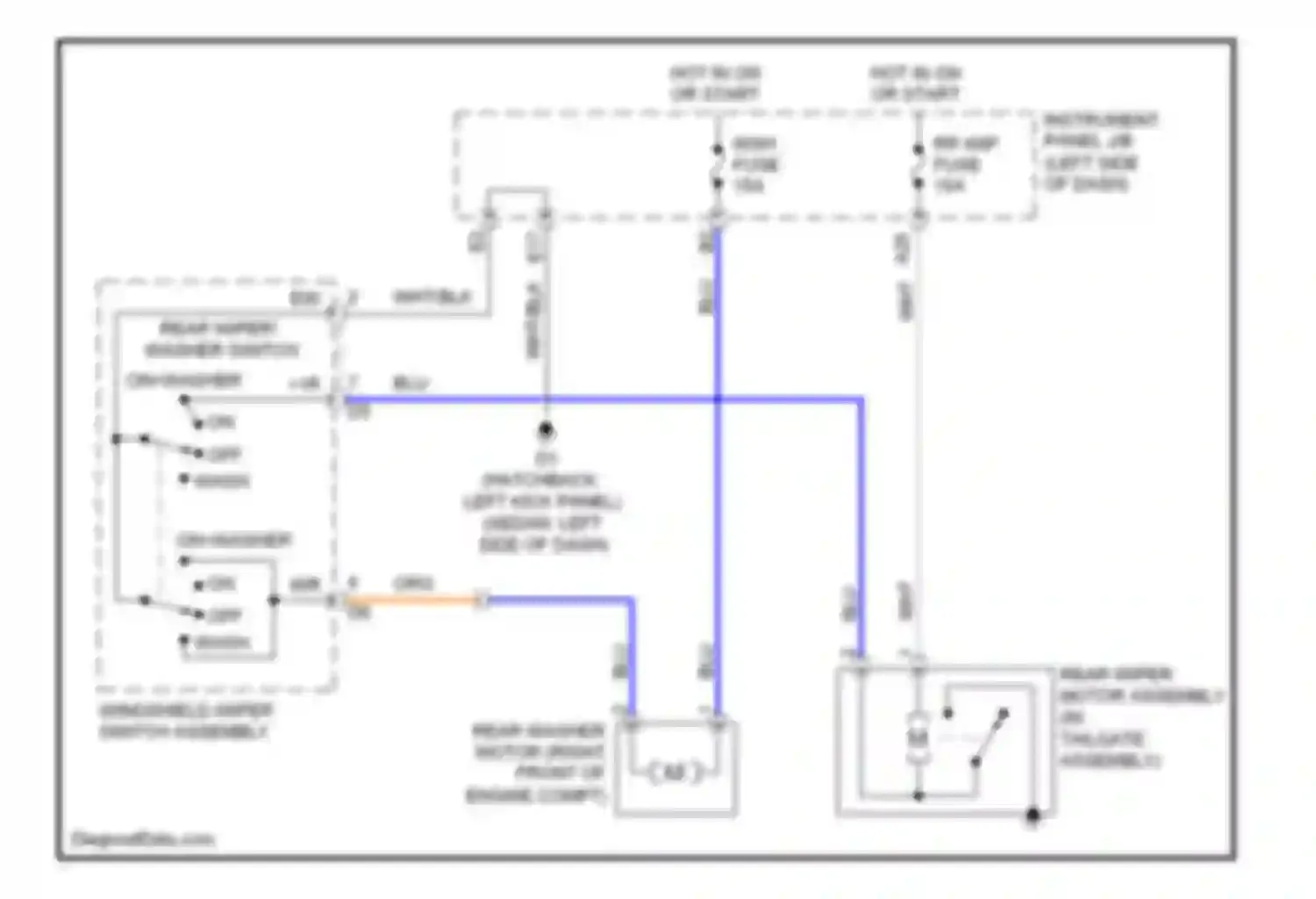 Yaris Toyota II facelift (2009-2012): Rear wiper/washer circuit