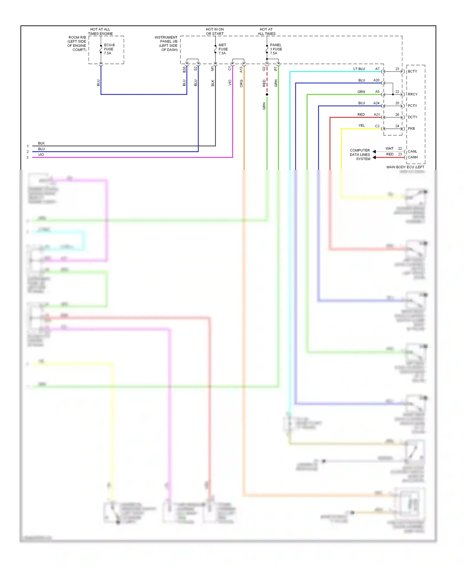 Wiring diagram computer data lines system for Toyota Yaris II facelift (2009-2012) (7 of 17)