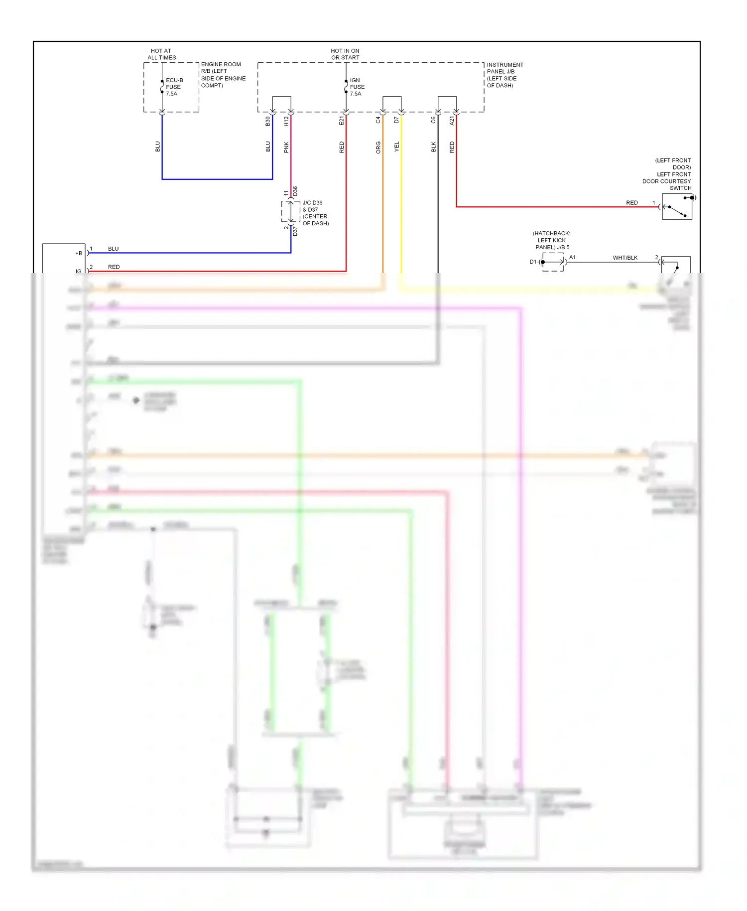 Wiring diagram security indicator lamp for Toyota Yaris II facelift (2009-2012) (2 of 2)