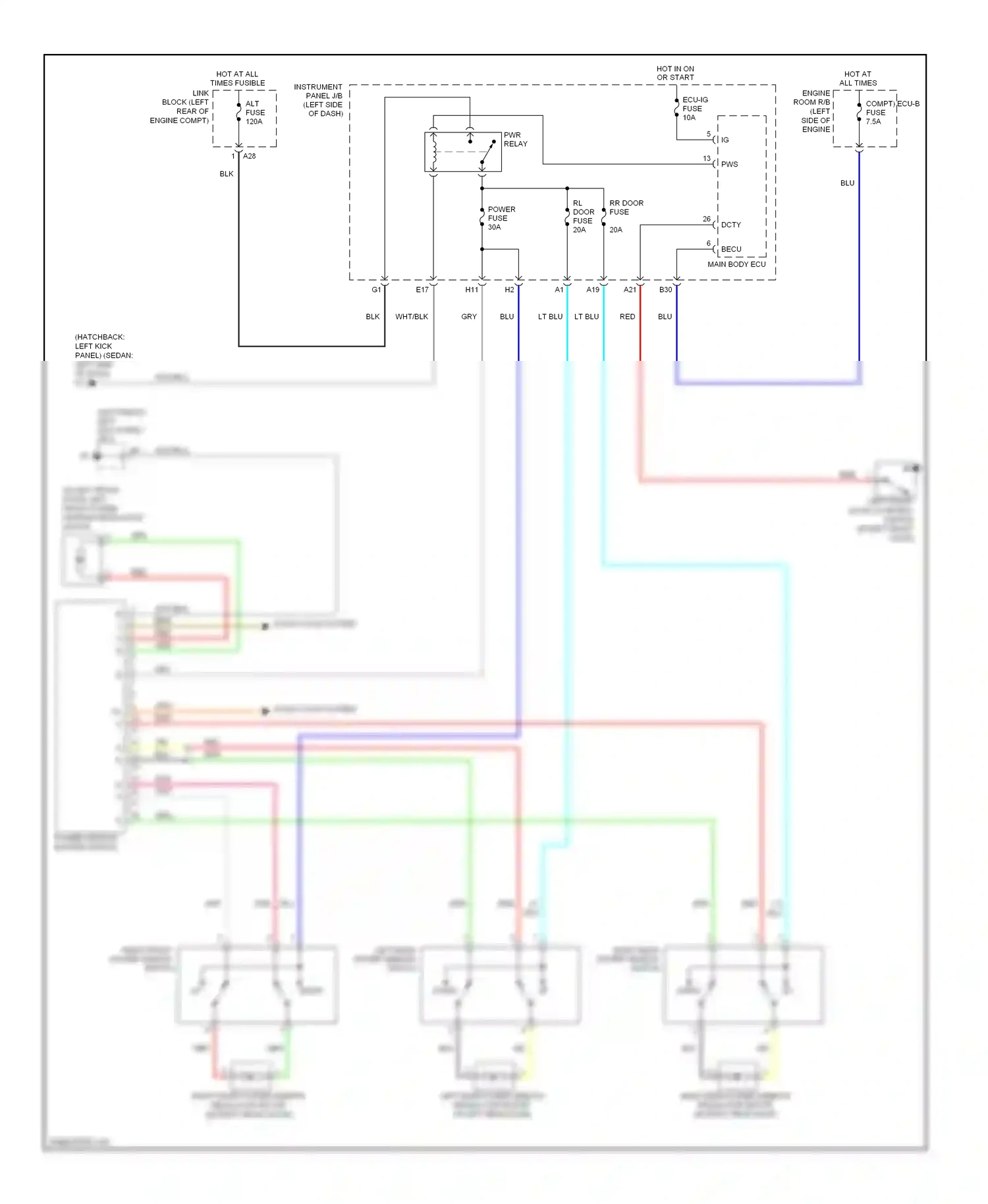 Wiring diagram power window master switch for Toyota Yaris II (2005-2009) (2 of 3)