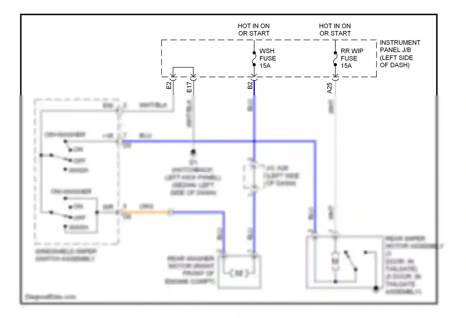 Wiring diagram windshield wiper switch assembly for Toyota Yaris II (2005-2009) (3 of 3)