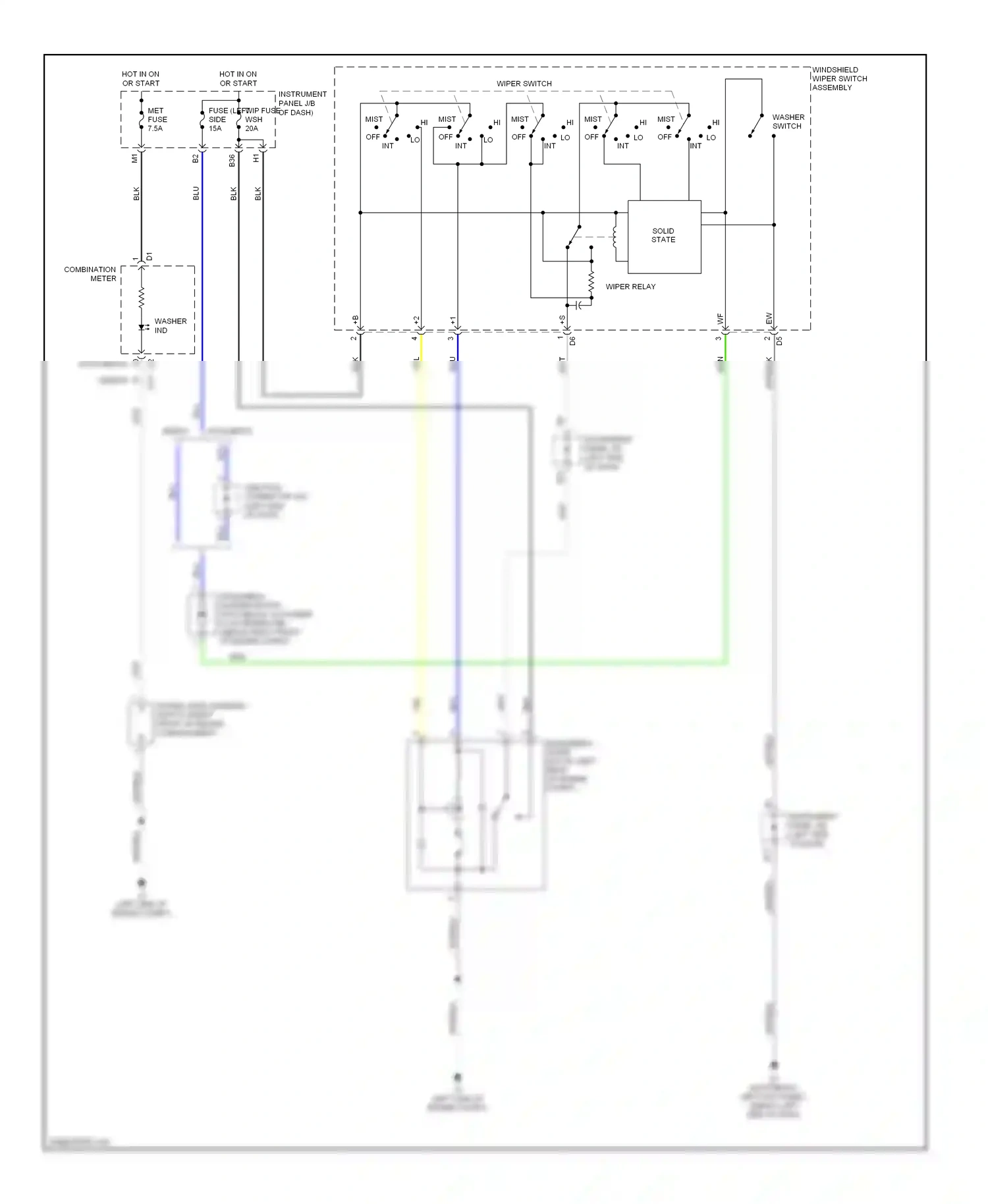 Wiring diagram windshield wiper switch assembly for Toyota Yaris II (2005-2009) (1 of 3)