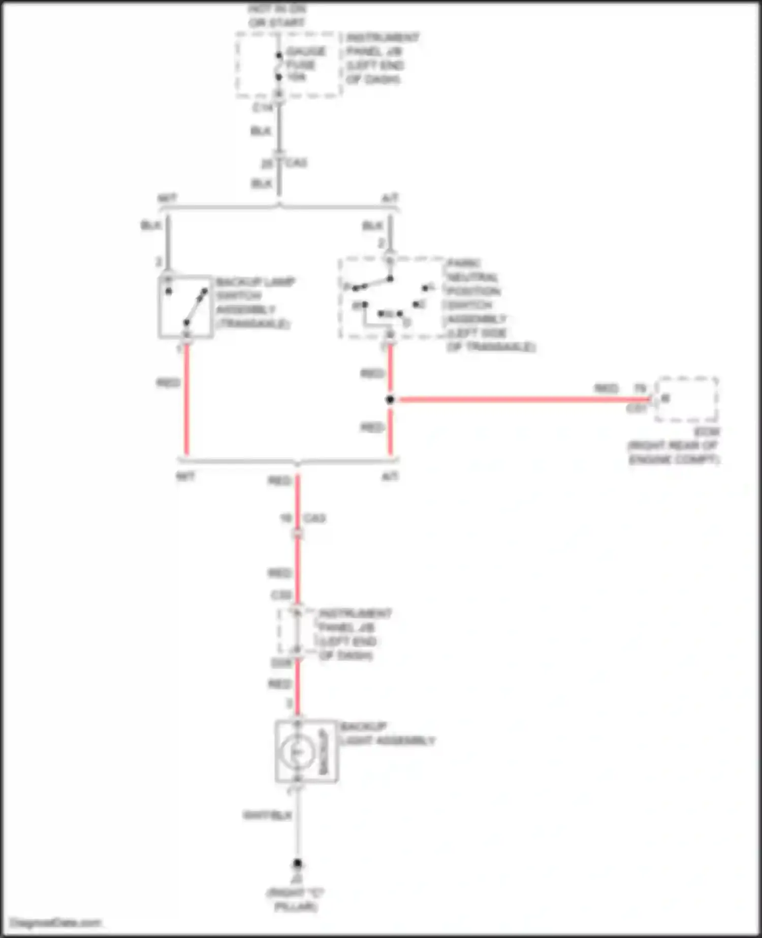 Wiring diagram backup lamp switch assembly for Toyota Yaris III facelift 2 (2016-2020) (1 of 1)