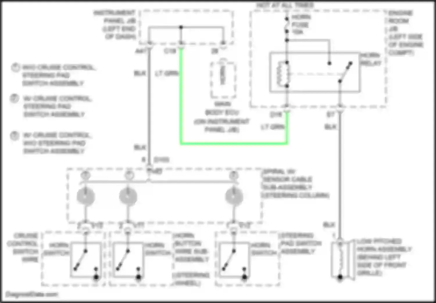Wiring diagram w/ cruise control, steering pad switch assembly for Toyota Yaris III facelift 2 (2016-2020) (1 of 1)