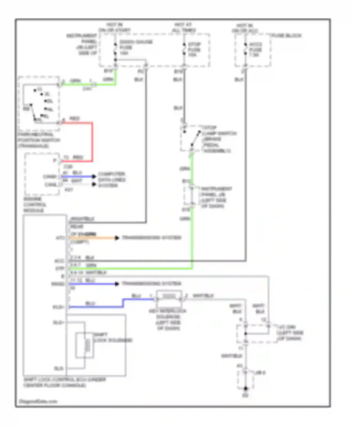 Yaris Toyota III (2010-2014): Shift interlock circuit, sedan