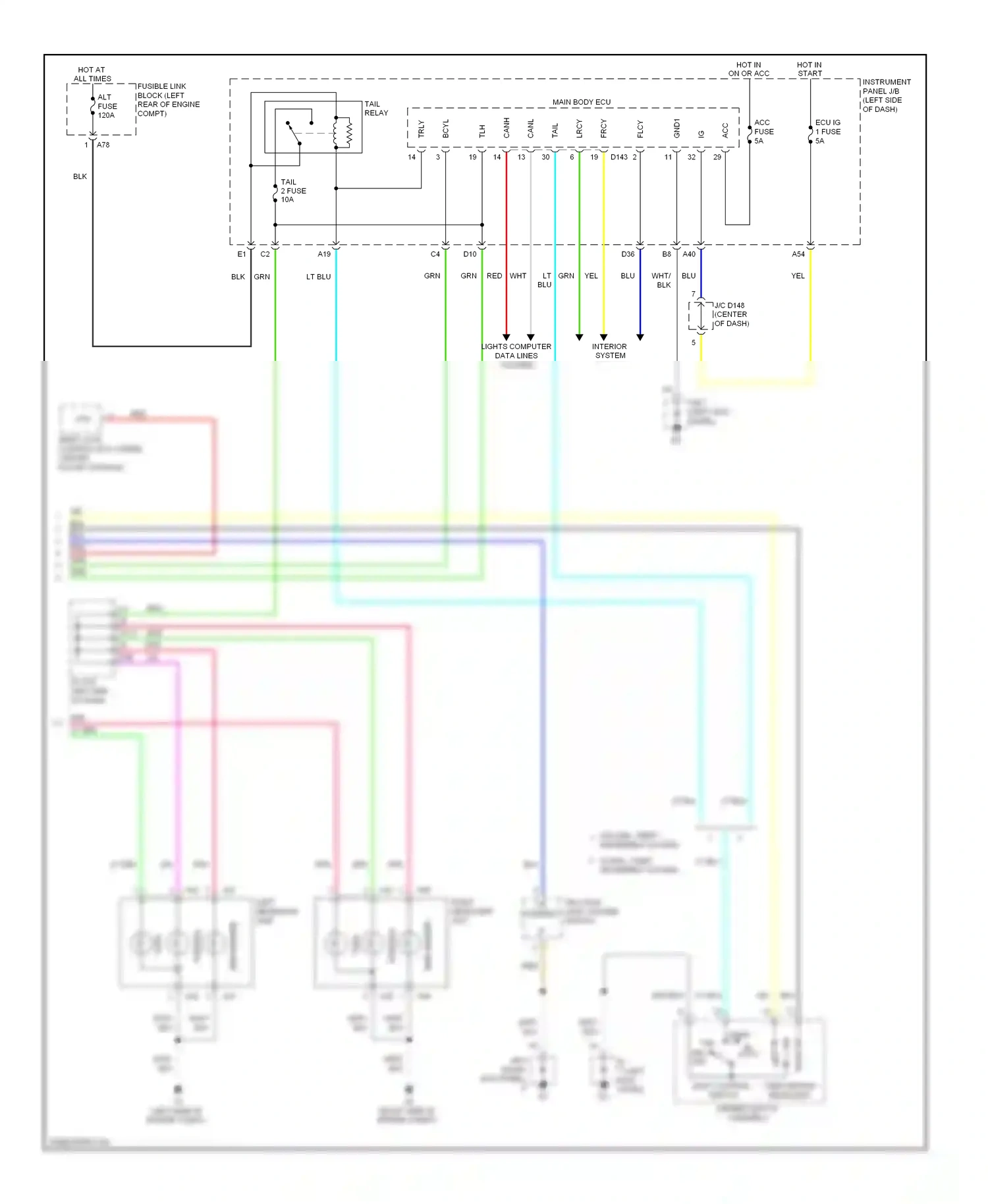 Wiring diagram interior lights computer system data lines system for Toyota Yaris III (2010-2014) (1 of 1)
