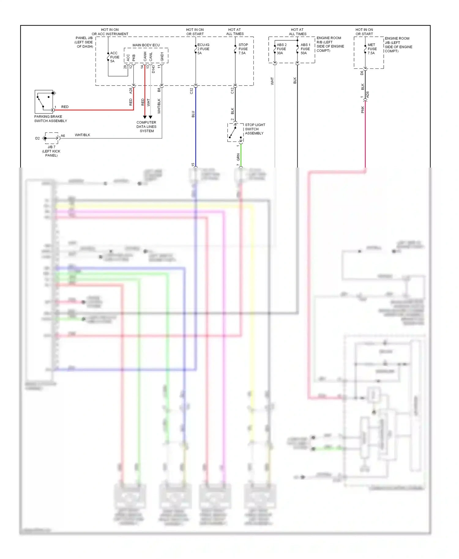 Wiring diagram stop light switch assembly for Toyota Yaris III (2010-2014) (1 of 7)