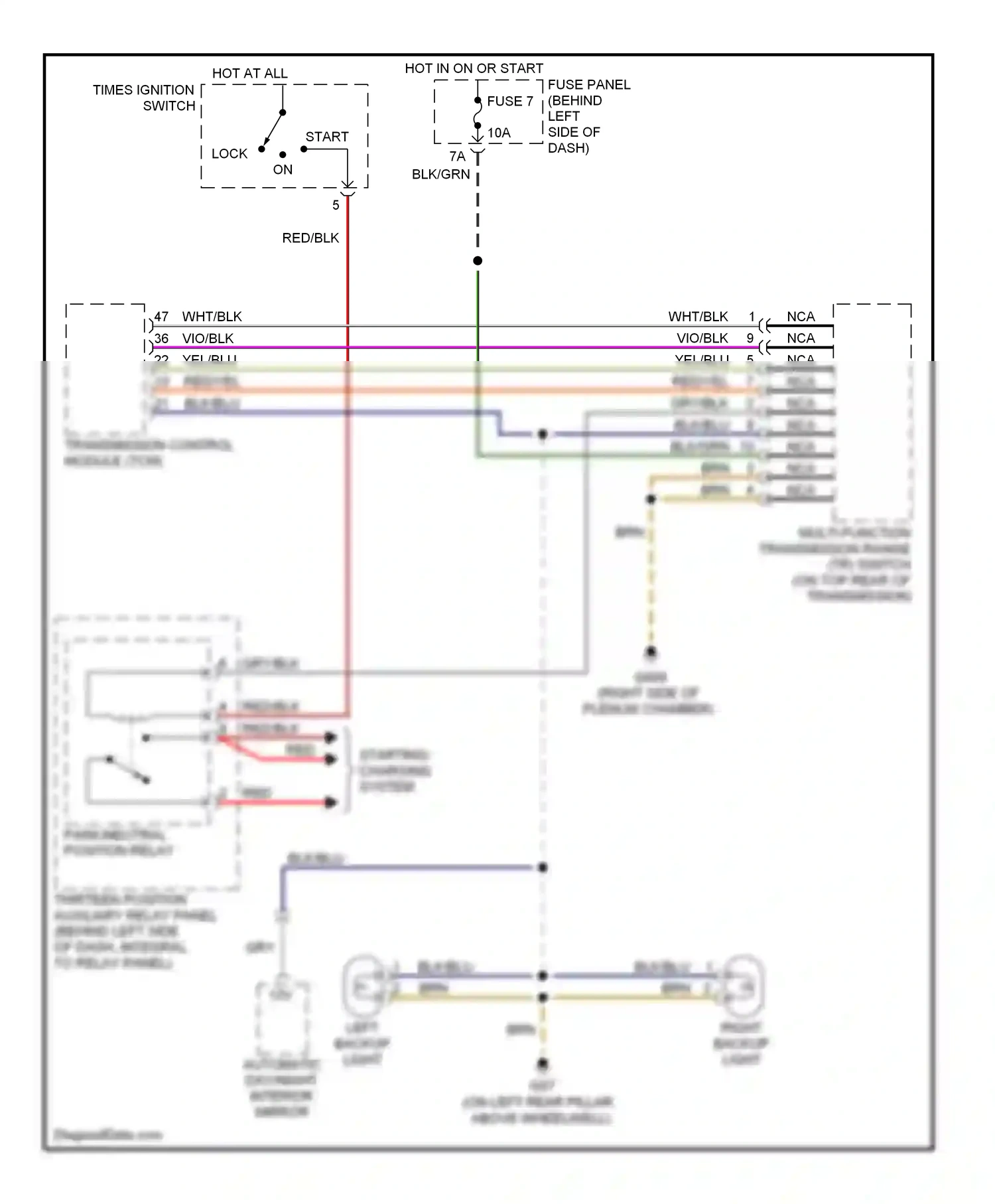 Volkswagen Beetle A4 facelift (2005-2011) multi-function transmission range (tr) switch (on top rear of transmission) wiring diagram  (1 of 2)