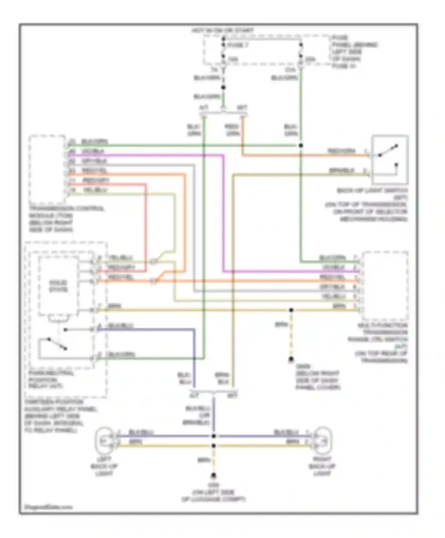 Beetle Volkswagen A4 (1997-2005): Back-up lamps circuit, a/t except convertible