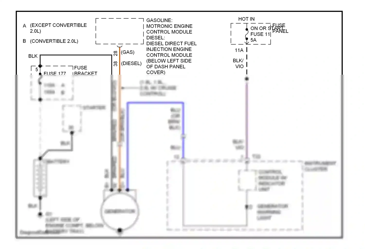 Volkswagen Beetle A4 (1997-2005) control module w/ indicator unit wiring diagram  (3 of 5)