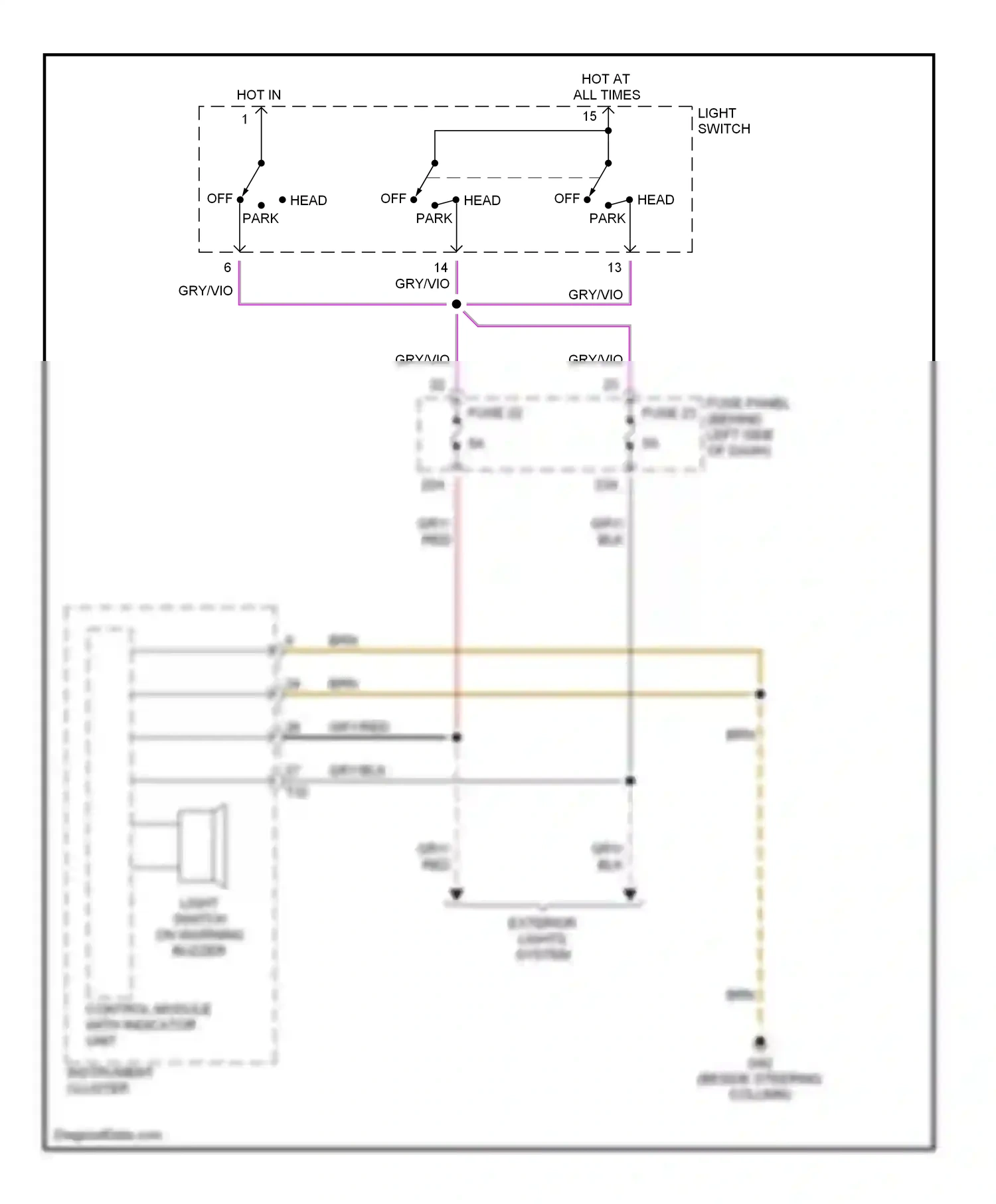 Volkswagen Beetle A4 (1997-2005) control module with indicator unit wiring diagram  (1 of 1)