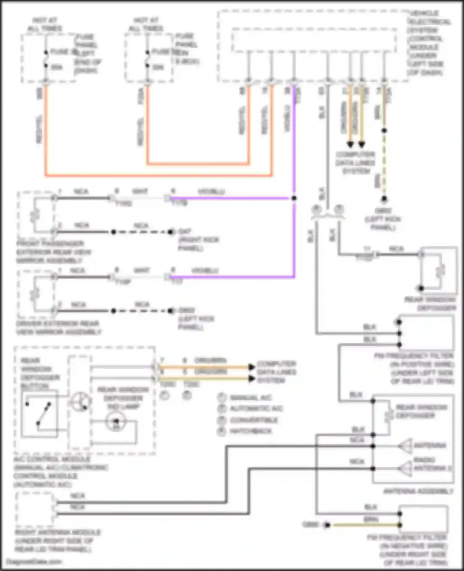 Beetle Volkswagen A5 (2011-2019): Defoggers circuit