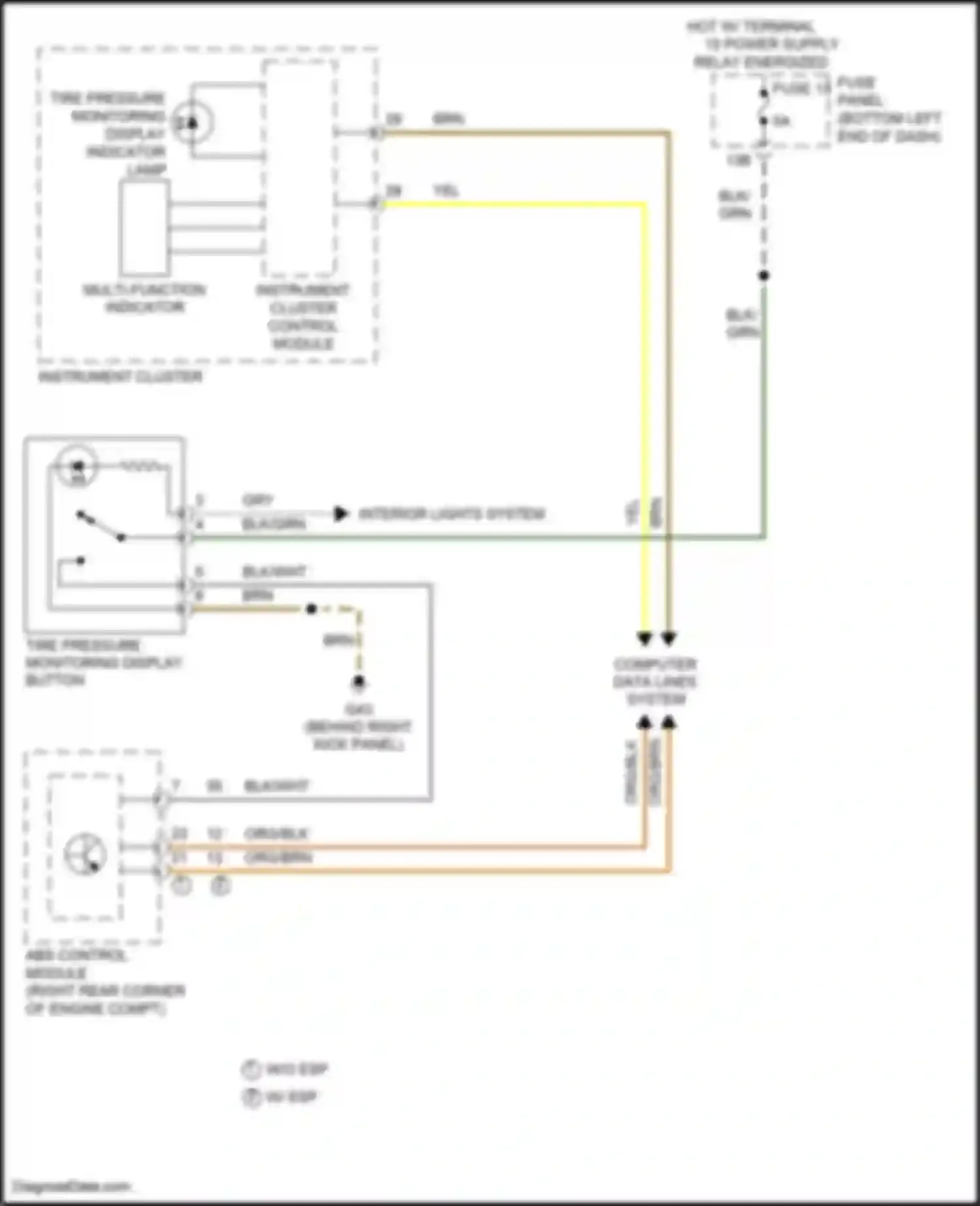 Wiring diagram tire pressure monitoring display indicator lamp for Volkswagen Bora III (2012-2018) (3 of 3)