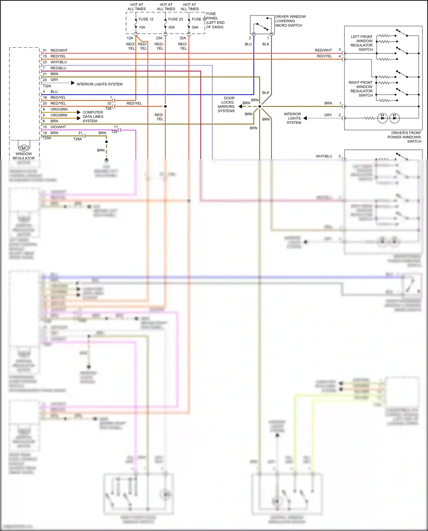 Volkswagen Eos I facelift (2010-2015) right rear window regulator switch wiring diagram  (1 of 1)