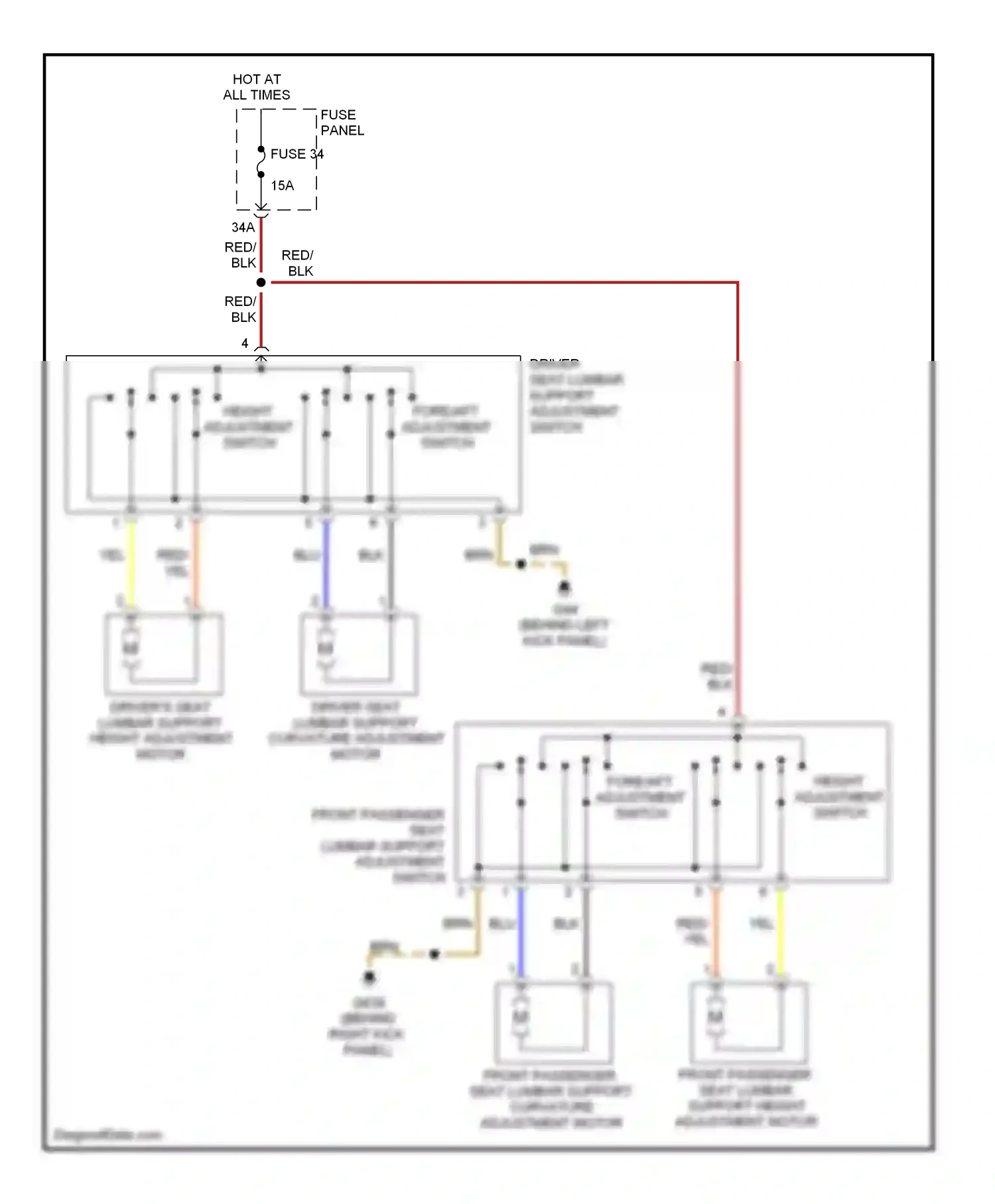 Volkswagen Eos I (2006-2011) driver seat lumbar support adjustment switch wiring diagram  (1 of 1)