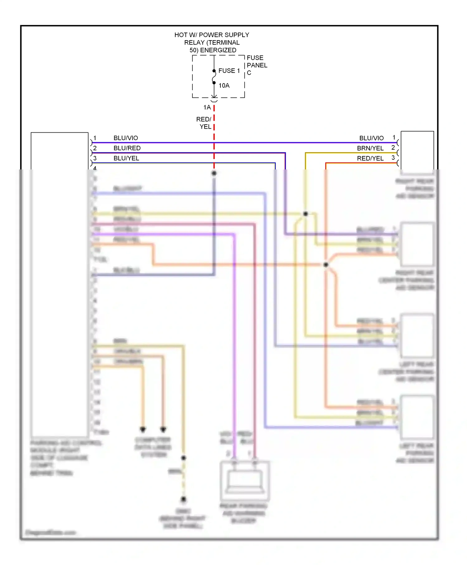 Volkswagen Eos I (2006-2011) left rear parking aid sensor wiring diagram  (1 of 1)