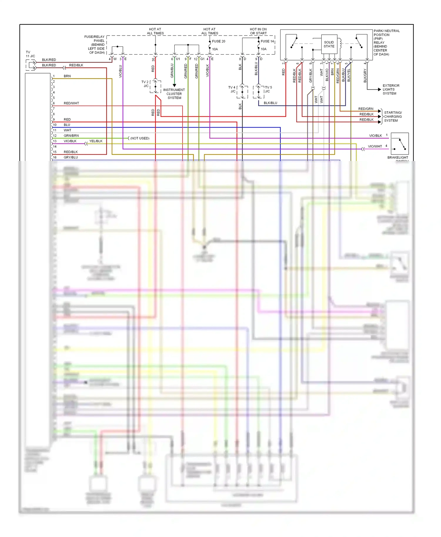 Volkswagen EuroVan T4 facelift (1997-2003) multi- function transmission range (tr) switch wiring diagram  (1 of 2)