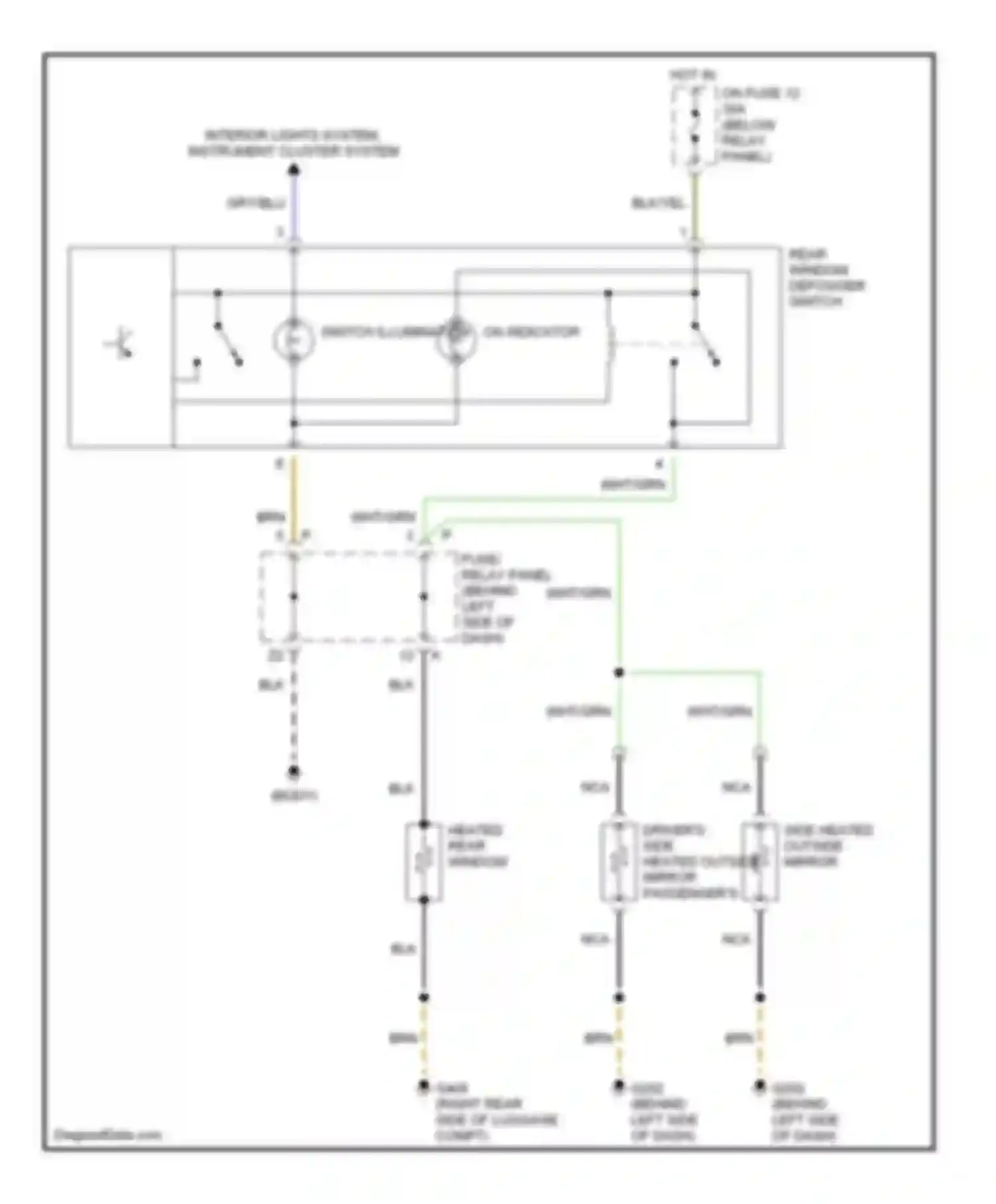Wiring diagram rear window defogger switch for Volkswagen EuroVan T4 facelift (1997-2003) (1 of 2)