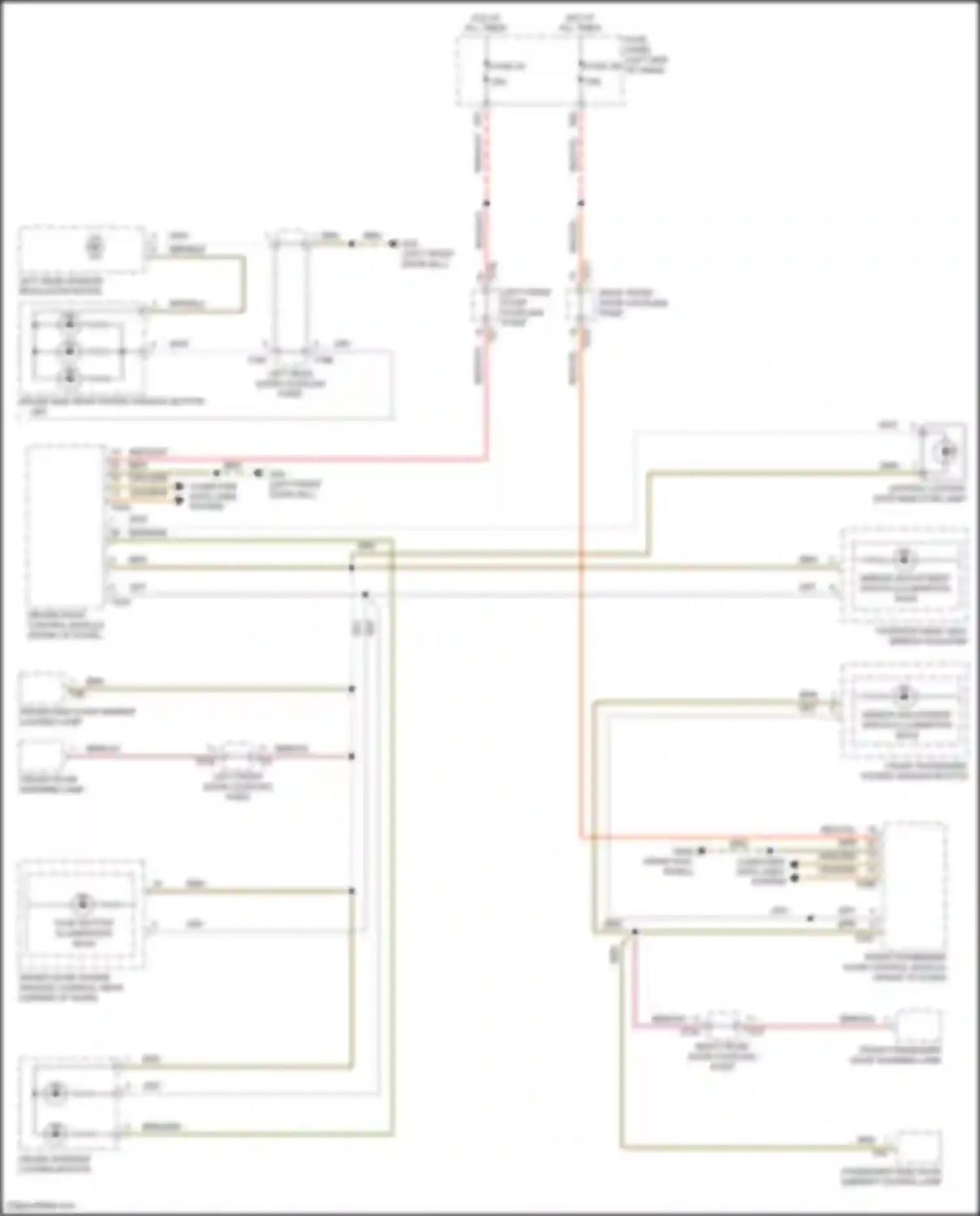 Wiring diagram driver side rear power window button for Volkswagen Golf GTI VII facelift (2017-2020) (1 of 2)