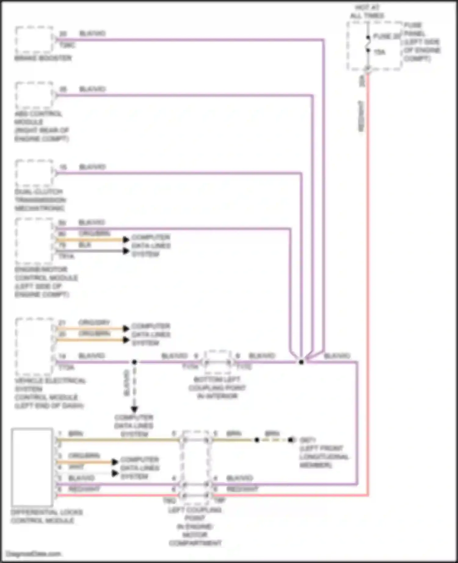 Wiring diagram left coupling point in engine/ motor compartment for Volkswagen Golf GTI VIII (2019-2024) (2 of 3)