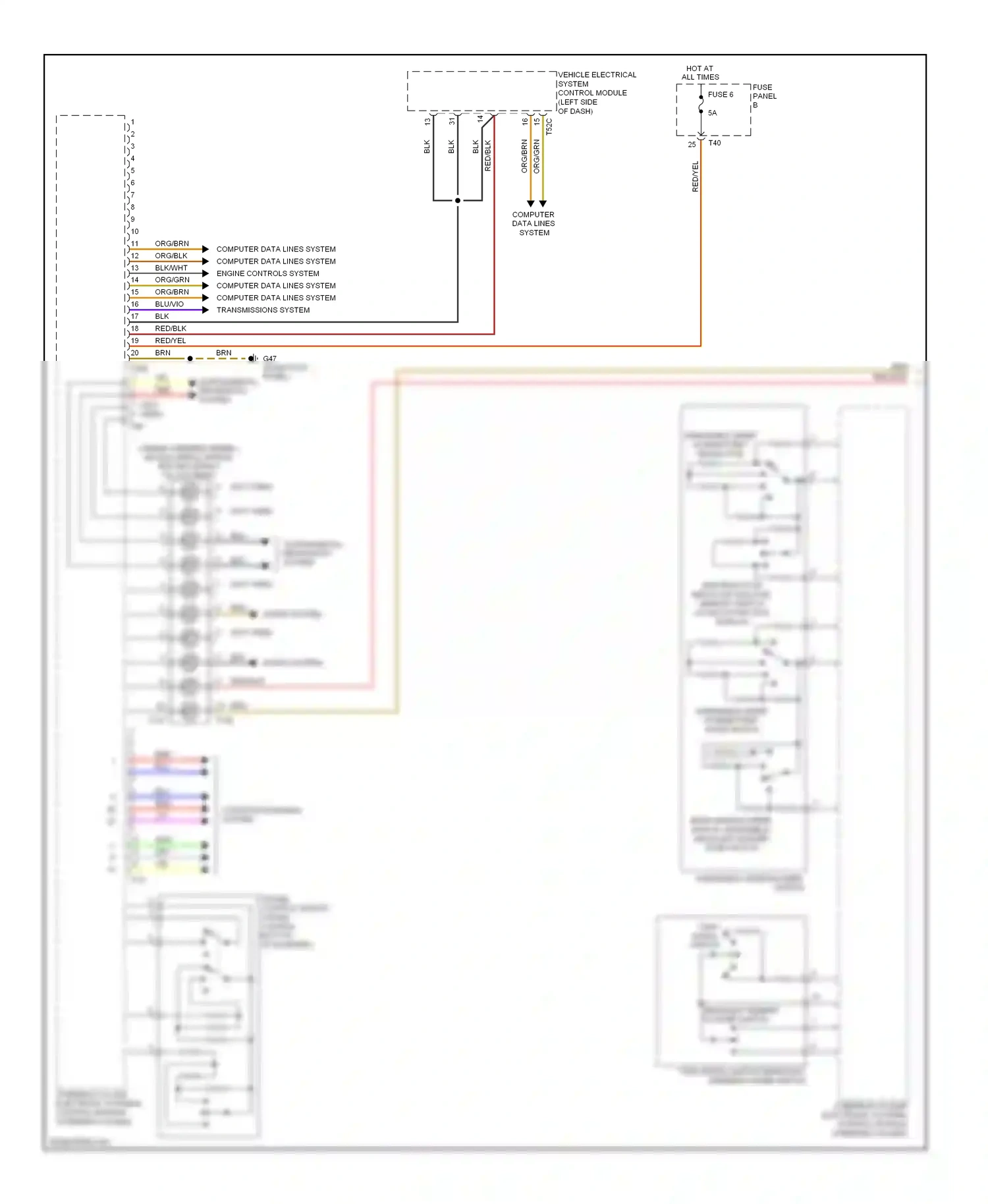 Volkswagen Golf Mk6 (2008-2012) steering column electronic systems control module (steering column) wiring diagram  (4 of 10)