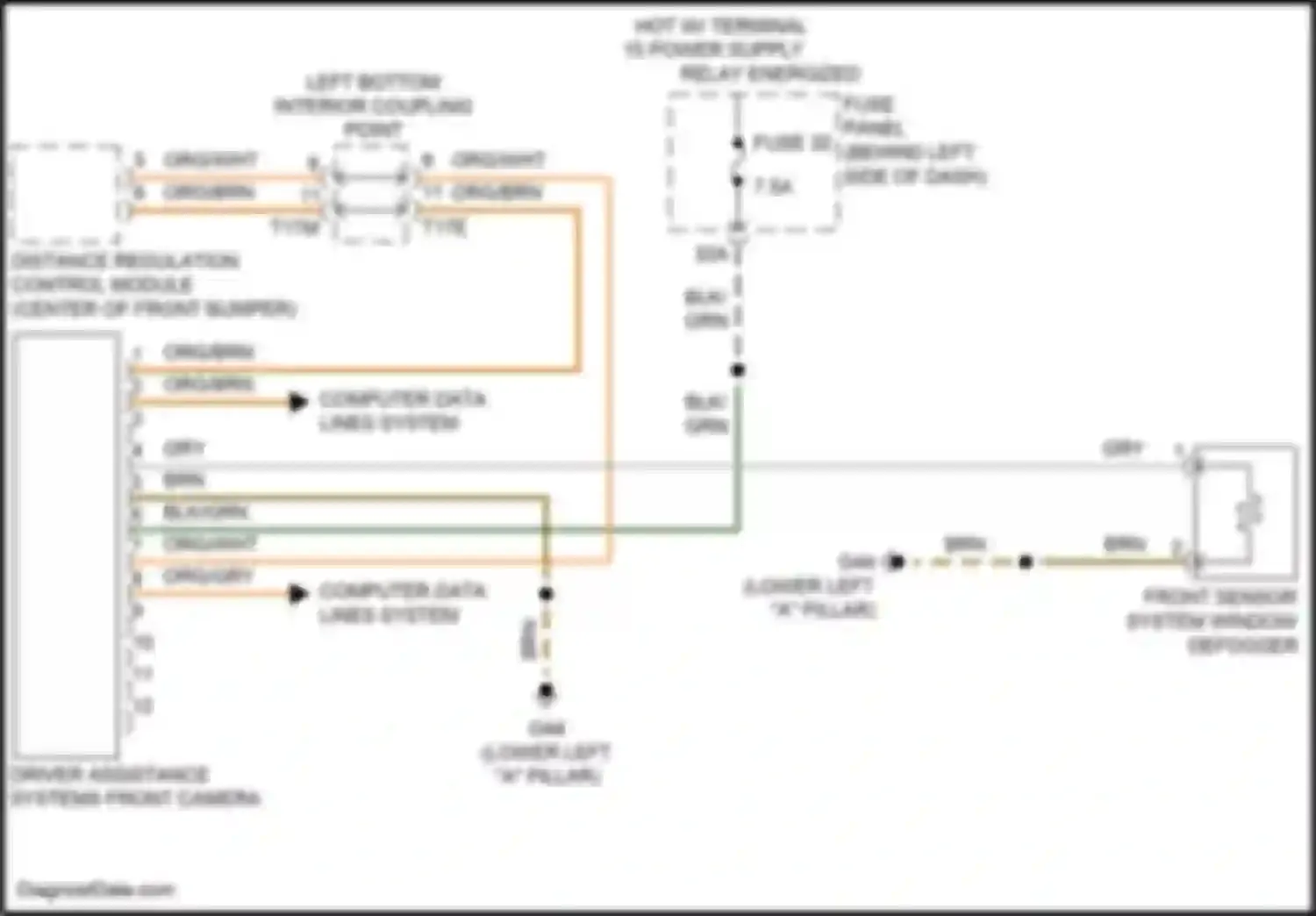 Wiring diagram driver assistance systems front camera for Volkswagen Golf Mk7 (2012-2017) (3 of 5)