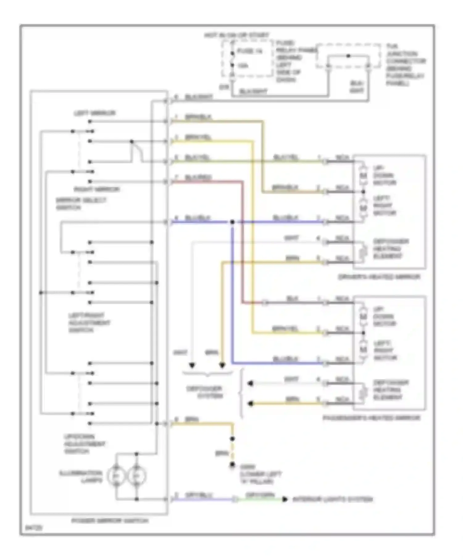 Wiring diagram left mirror for Volkswagen Jetta III (1992-1998) (1 of 1)