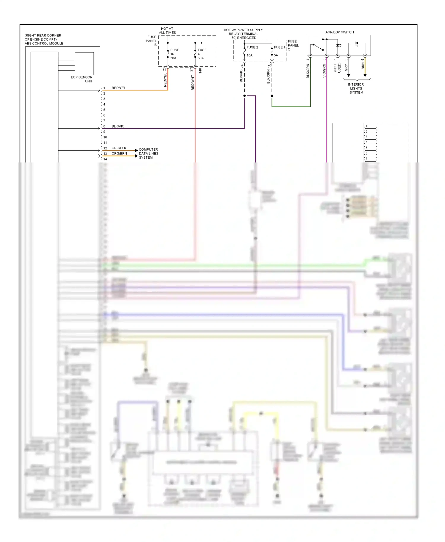 Volkswagen Jetta V (2005-2011) (behind right kick panel) computer data lines system wiring diagram  (1 of 1)