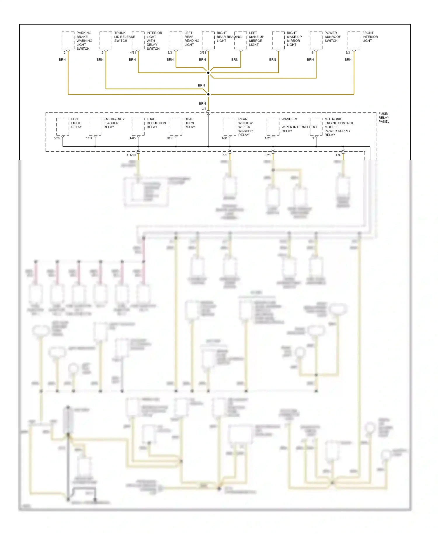 Wiring diagram front interior light for Volkswagen Passat B4 (1993-1997) (1 of 1)