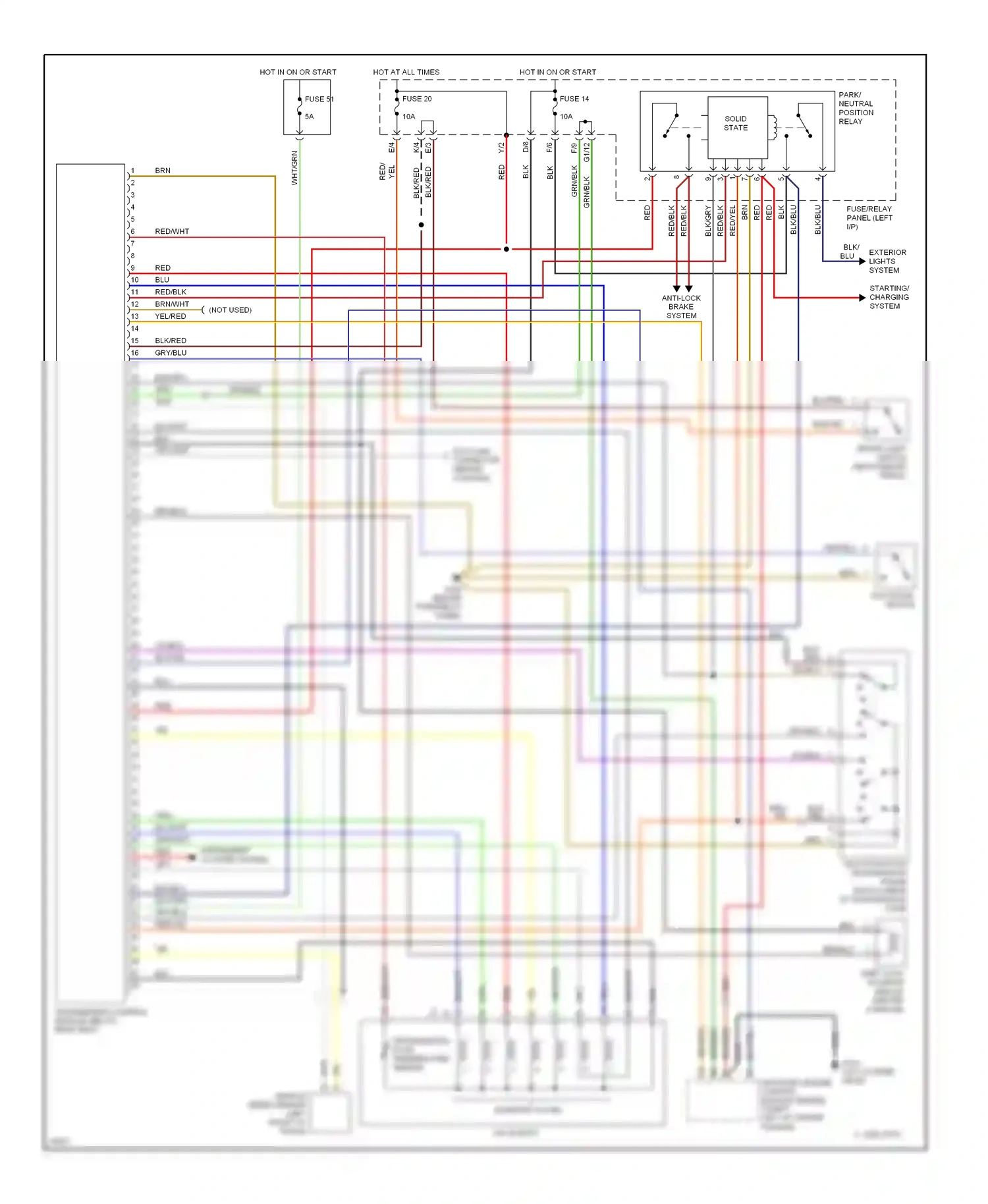 Volkswagen Passat B4 (1993-1997) motronic engine control module (engine compt, left of center plenum) wiring diagram  (1 of 1)