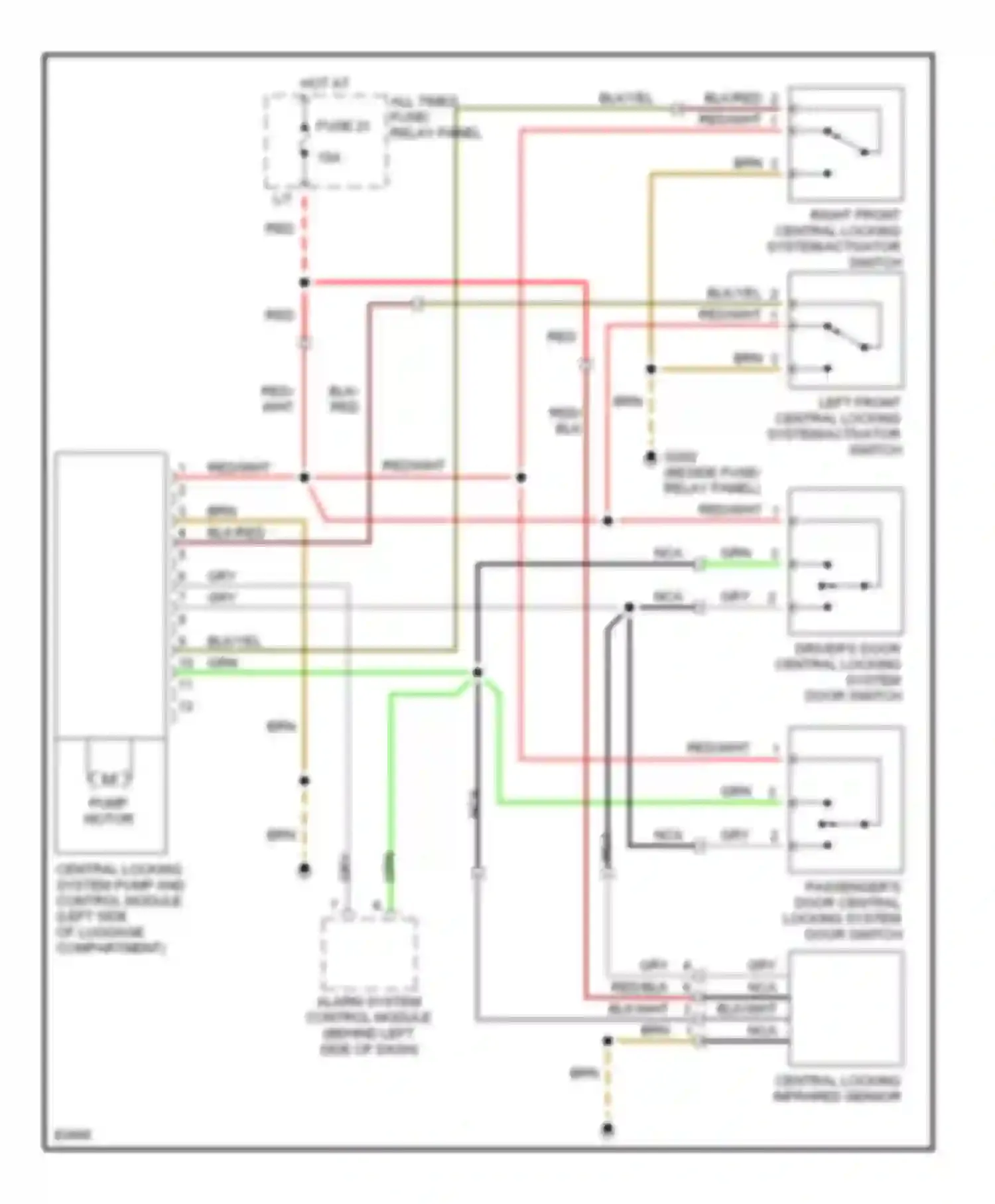 Wiring diagram right front central locking system/activator switch for Volkswagen Passat B4 (1993-1997) (1 of 1)
