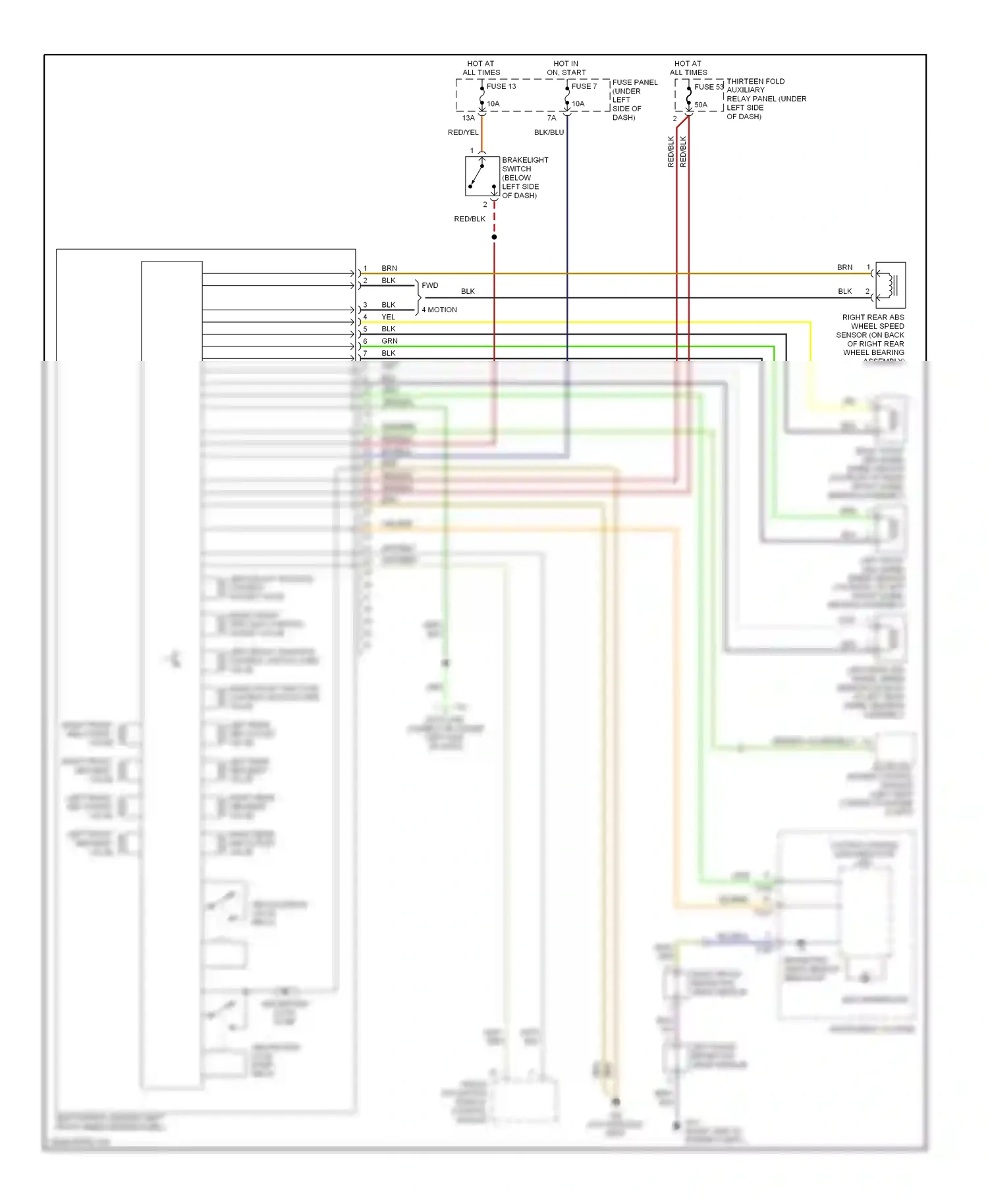 Wiring diagram left front traction control switch-over valve for Volkswagen Passat B5 facelift (2000-2005) (1 of 2)