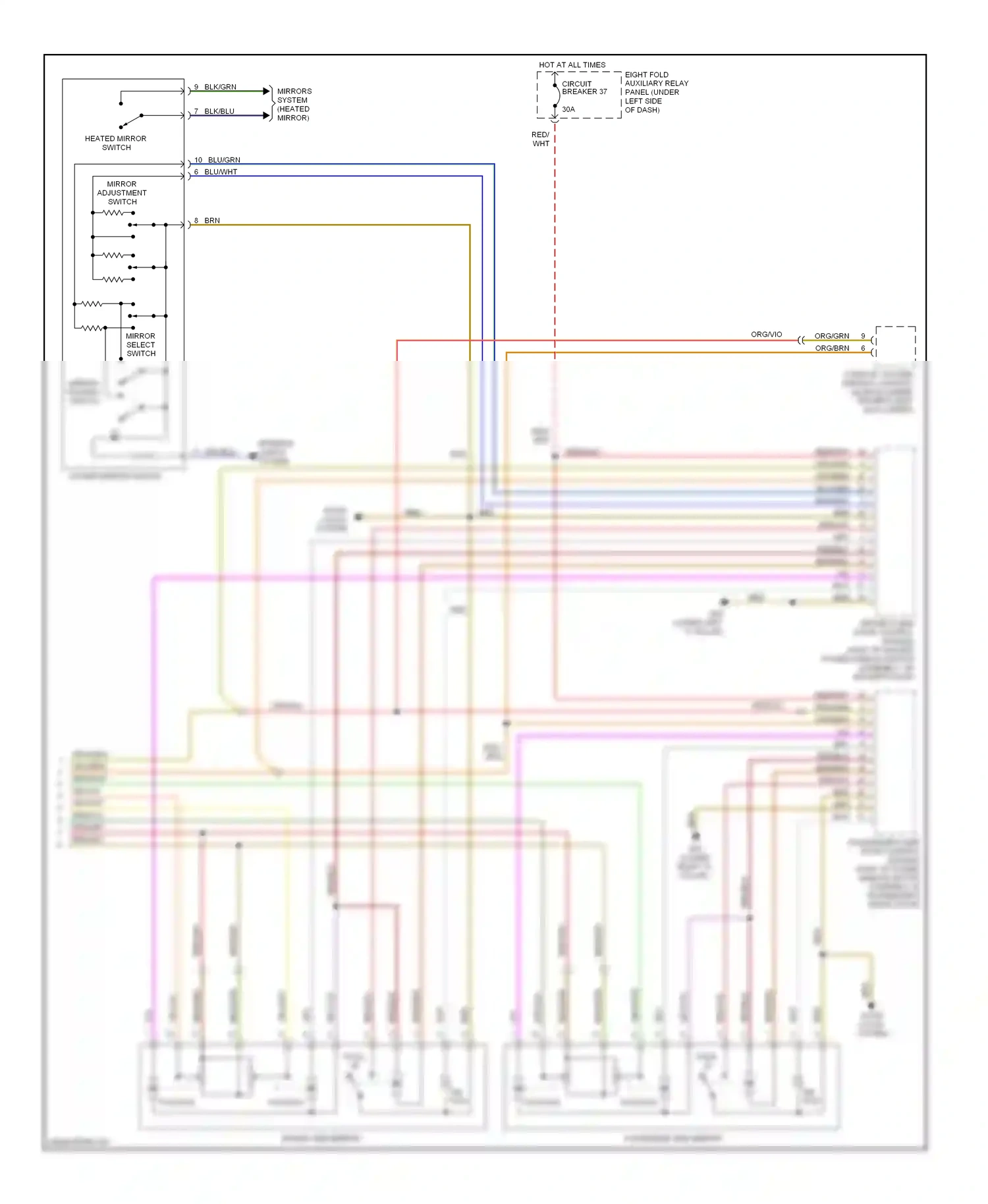 Wiring diagram mirror adjustment switch for Volkswagen Passat B5 facelift (2000-2005) (2 of 2)