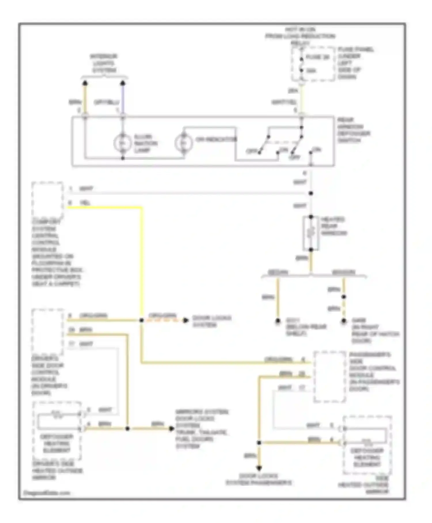 Wiring diagram defogger heating element for Volkswagen Passat B5 (1996-2001) (1 of 1)