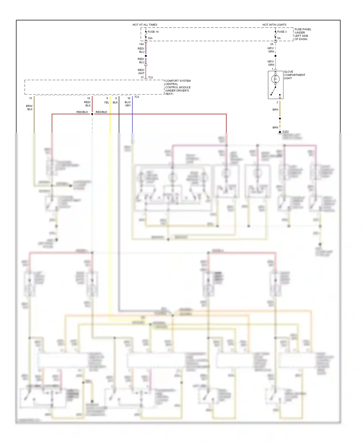 Wiring diagram front interior light for Volkswagen Passat B5 (1996-2001) (1 of 2)